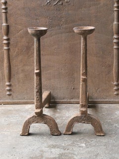 Large Antique Gothic Andirons or Firedogs, 17th Century