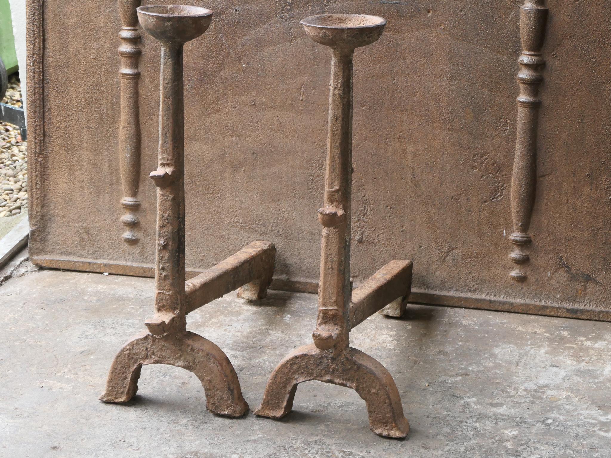 Cast Large Antique Gothic Andirons or Firedogs, 17th Century For Sale