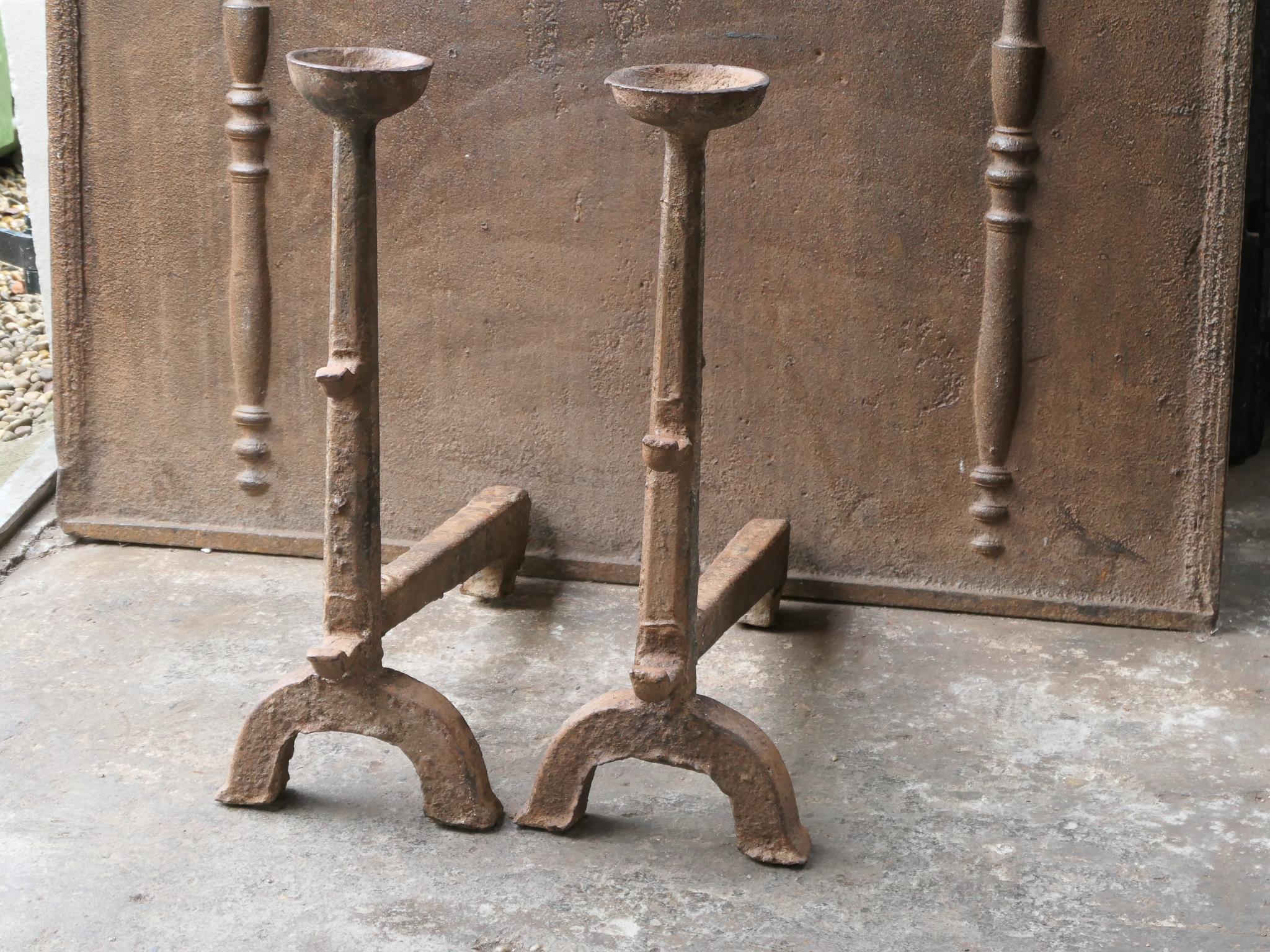 Large Antique Gothic Andirons or Firedogs, 17th Century In Good Condition For Sale In Amerongen, NL