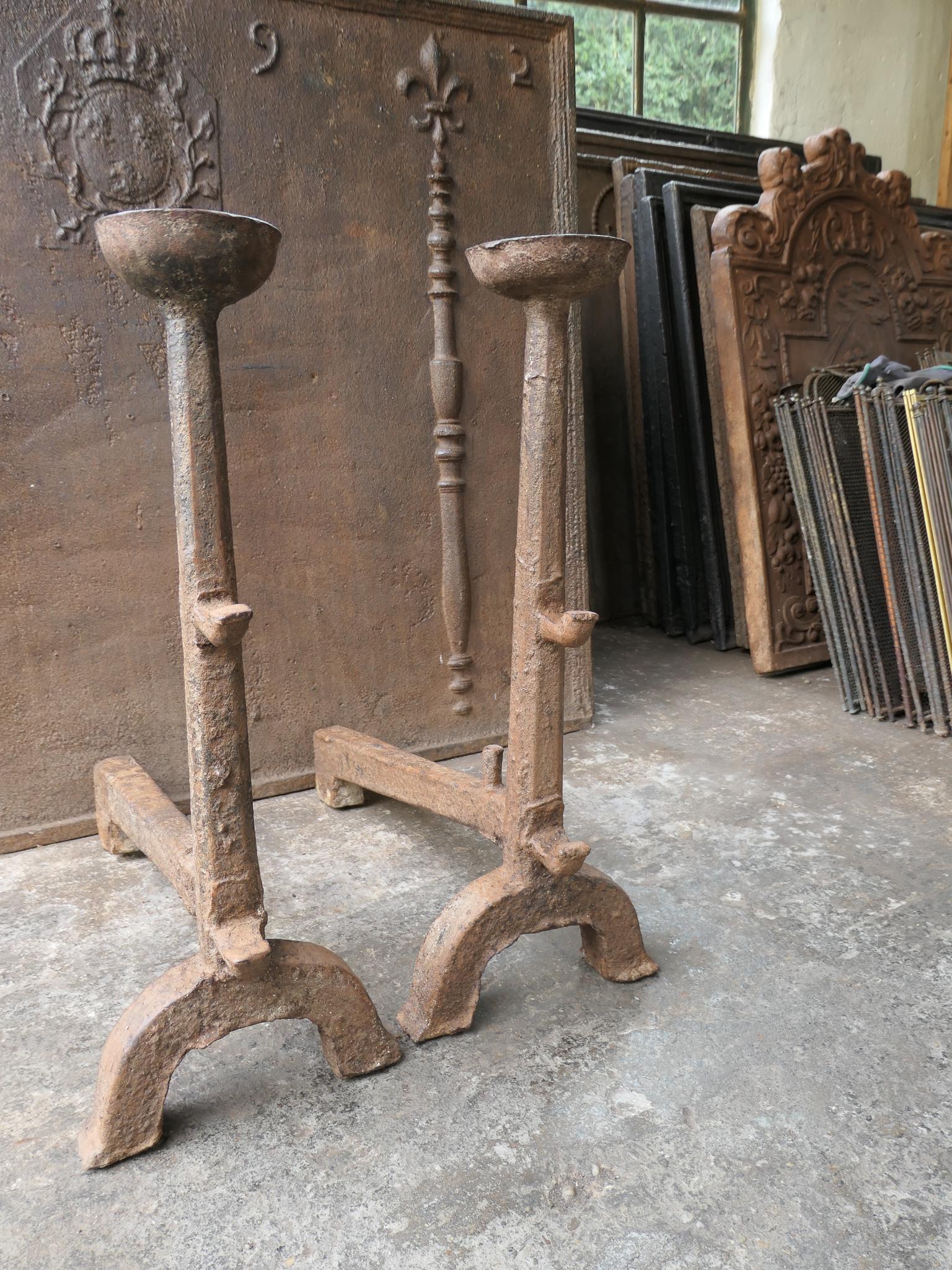 Large Antique Gothic Andirons or Firedogs, 17th Century For Sale 1