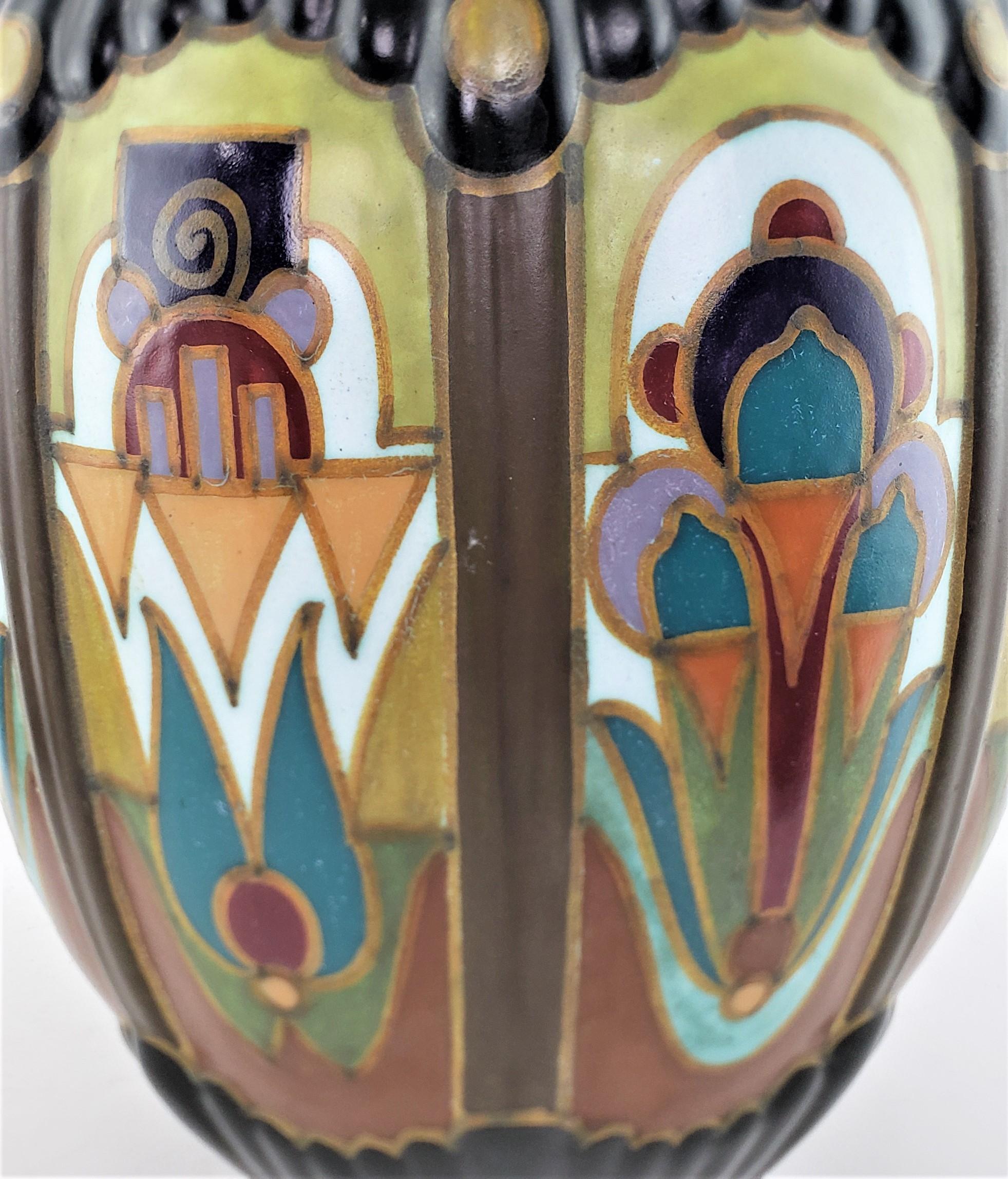 Large Antique Gouda Anhem Art Pottery Lidded Vase or Urn with Figural Handle For Sale 5