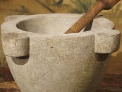 Large Antique Gray Marble Mortar with Pestle from France, 19th Century