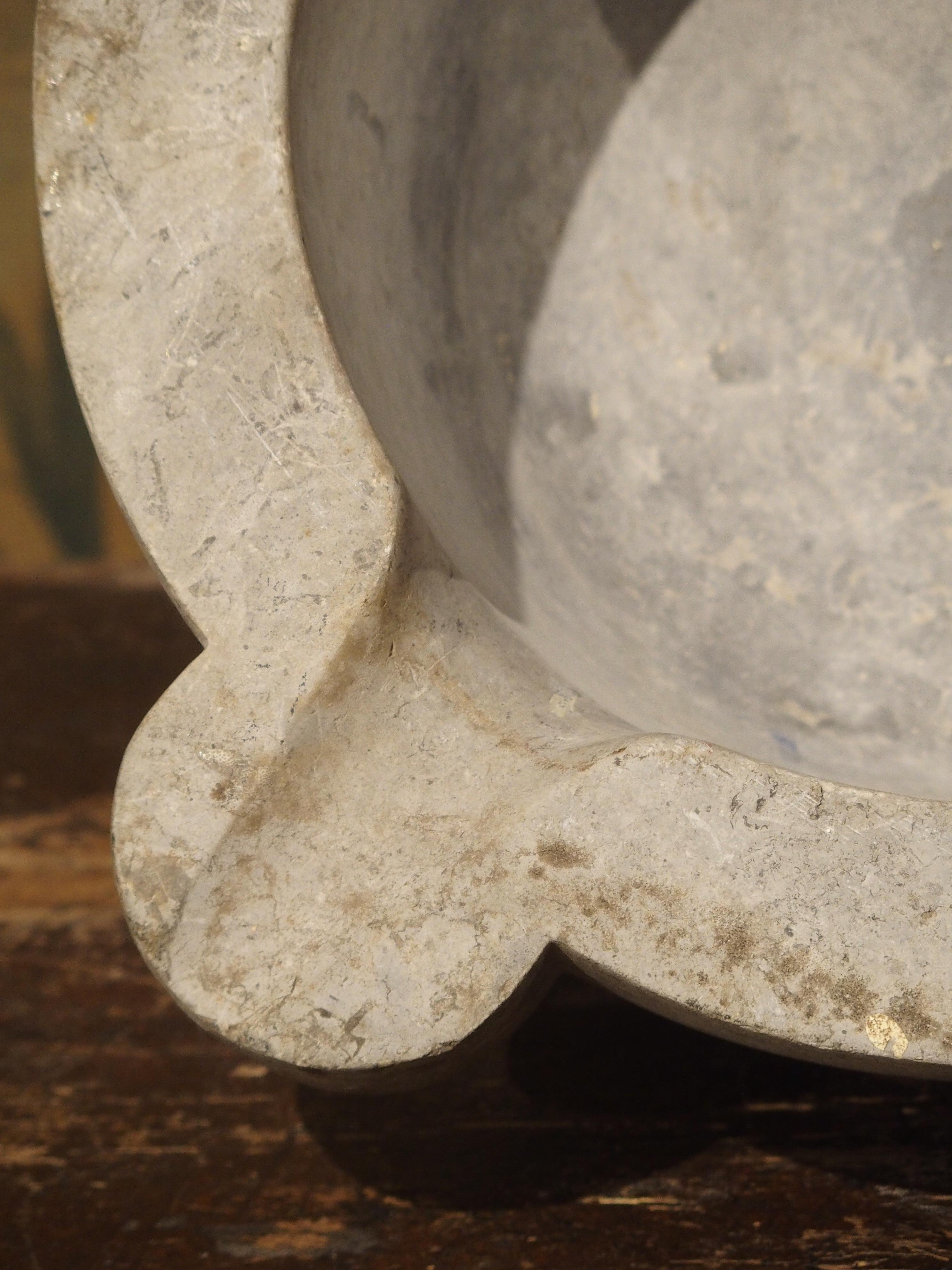 Large Antique Gray Marble Mortar with Pestle from France, 19th Century In Good Condition In Dallas, TX