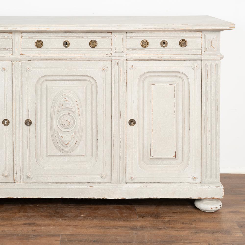 Large Antique Gray Painted Oak Sideboard Buffet Server from Denmark, circa 1880 3