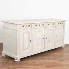 Large Antique Gray Painted Oak Sideboard Buffet Server from Denmark, circa 1880