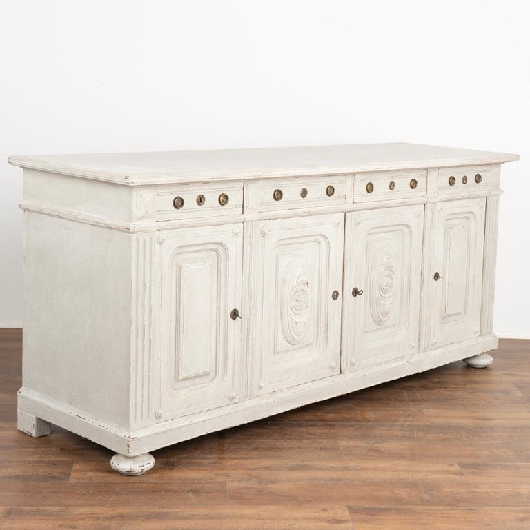 Large Antique Gray Painted Oak Sideboard Buffet Server from Denmark