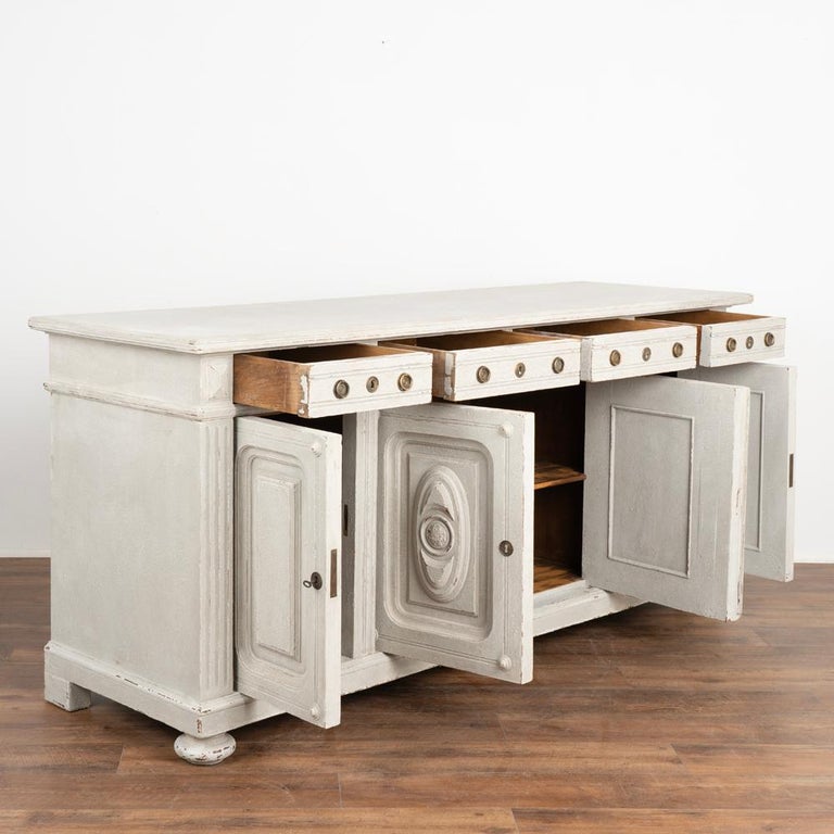 Large Antique Gray Painted Oak Sideboard Buffet Server from Denmark