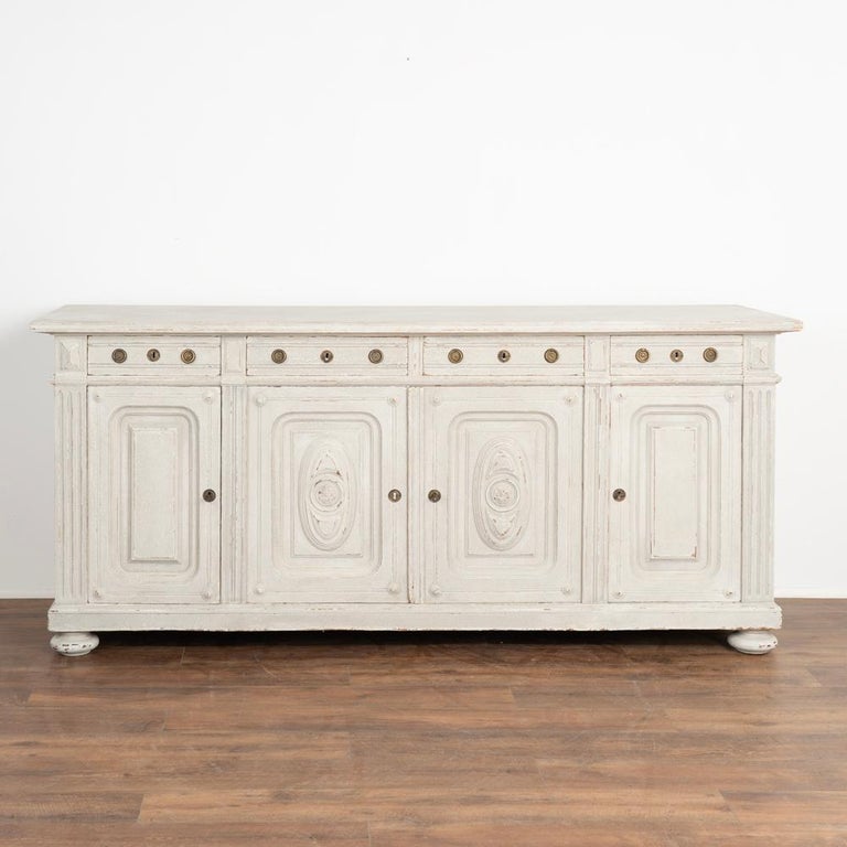 Large Antique Gray Painted Oak Sideboard Buffet Server from Denmark