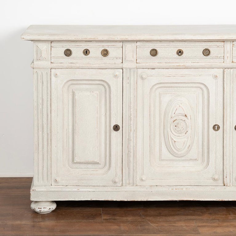 Large Antique Gray Painted Oak Sideboard Buffet Server from Denmark