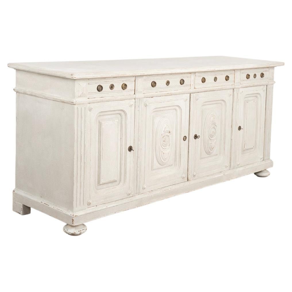 Large Antique Gray Painted Oak Sideboard Buffet Server from Denmark, circa 1880