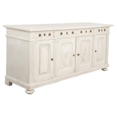Large Antique Gray Painted Oak Sideboard Buffet Server from Denmark, circa 1880