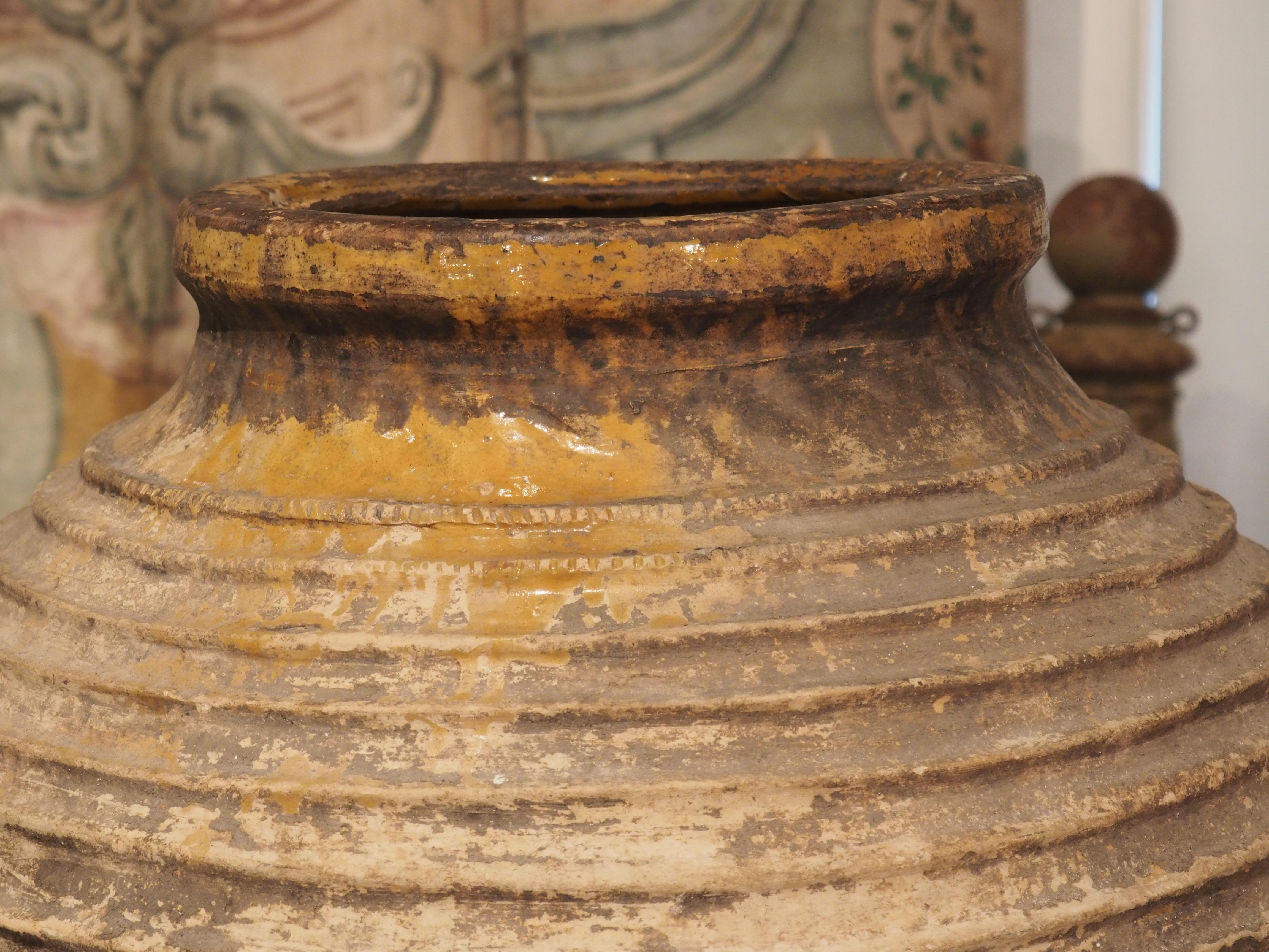 Large Antique Greek Terra Cotta Oil Pot with Partial Ochre Glaze, 19th Century 7