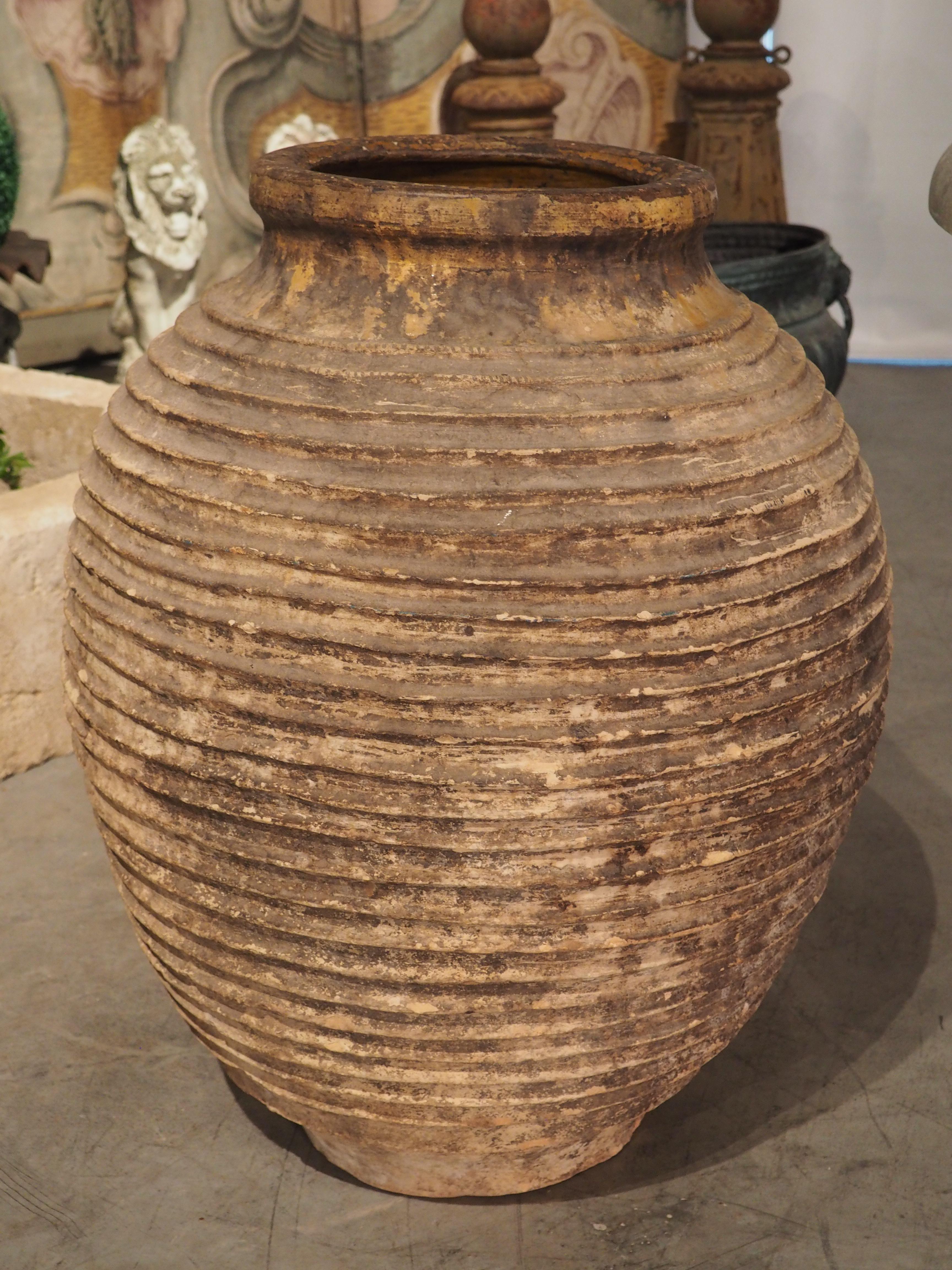 Large Antique Greek Terra Cotta Oil Pot with Partial Ochre Glaze, 19th Century 8