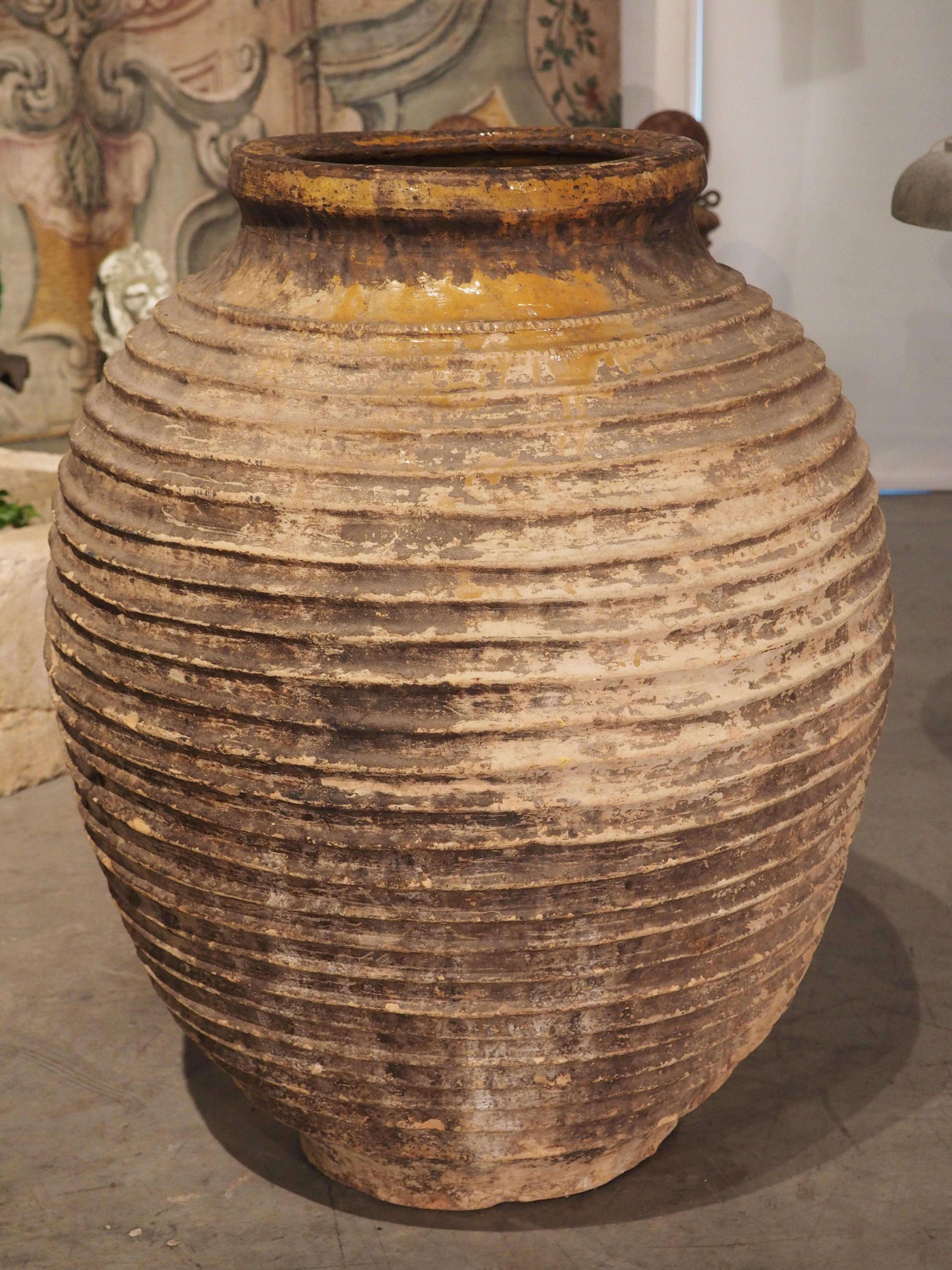 Large Antique Greek Terra Cotta Oil Pot with Partial Ochre Glaze, 19th Century 12