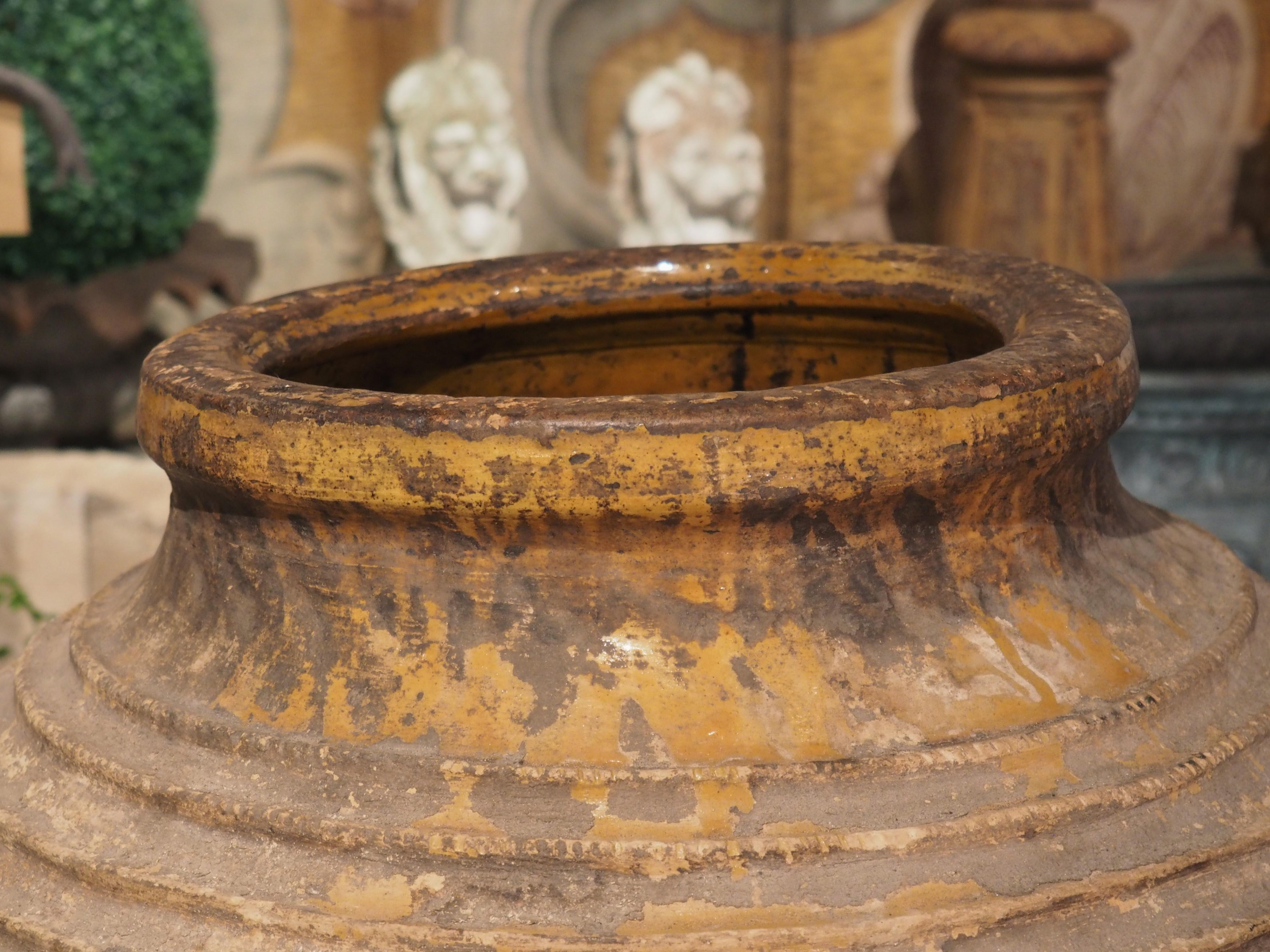 Large Antique Greek Terra Cotta Oil Pot with Partial Ochre Glaze, 19th Century In Good Condition In Dallas, TX
