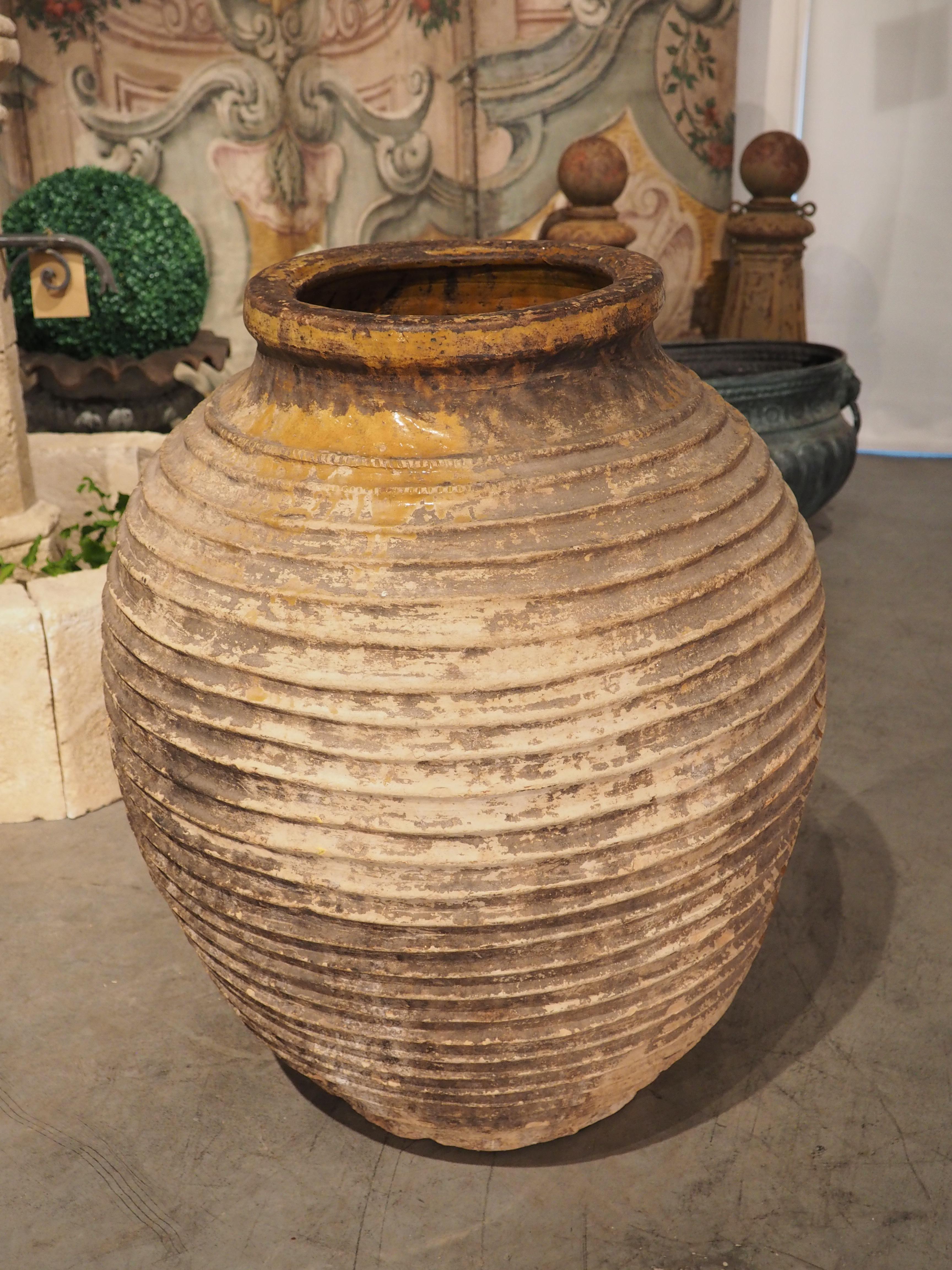 Large Antique Greek Terra Cotta Oil Pot with Partial Ochre Glaze, 19th Century 4