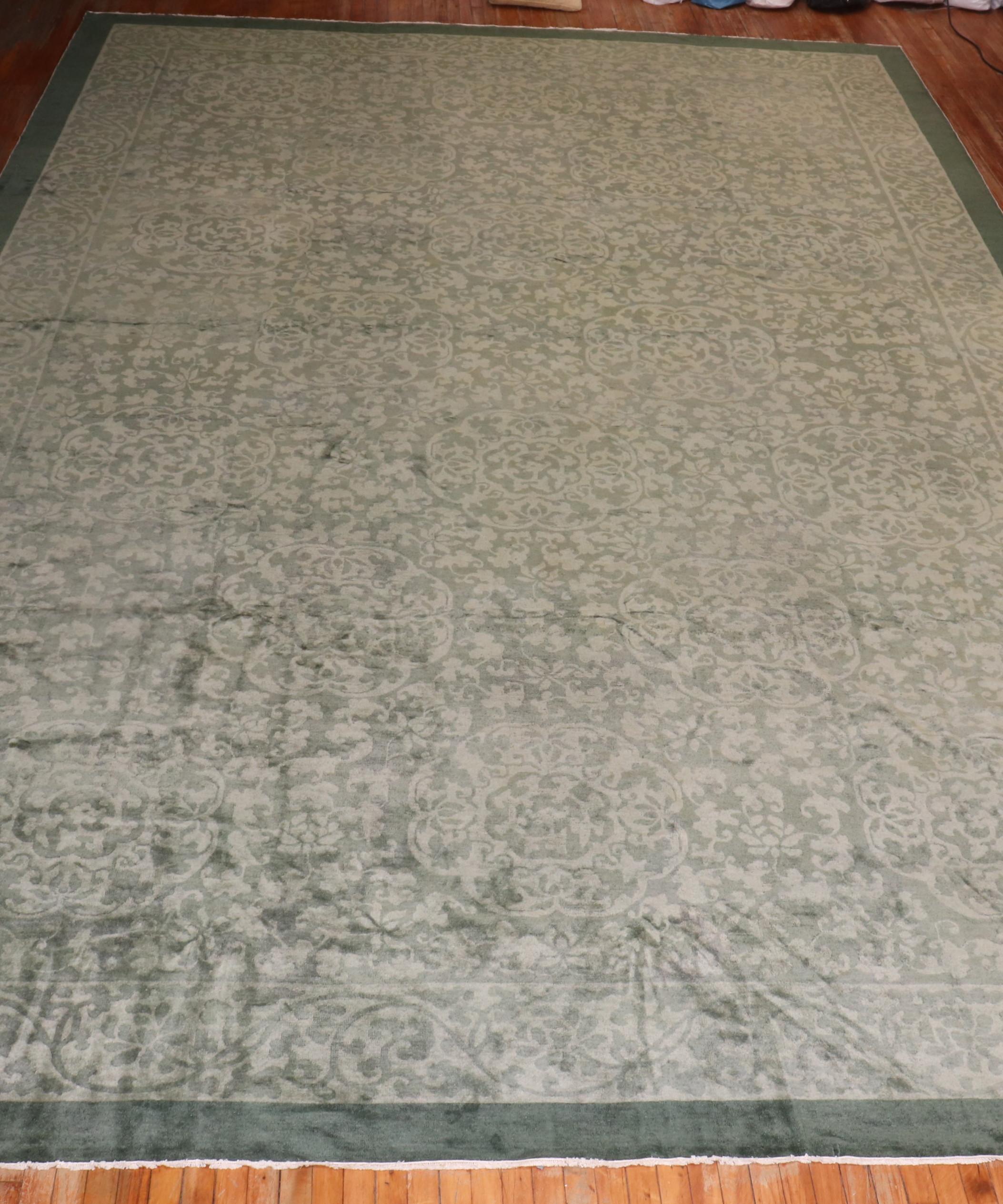 Hand-Woven Large Antique Green Chinese Rug For Sale