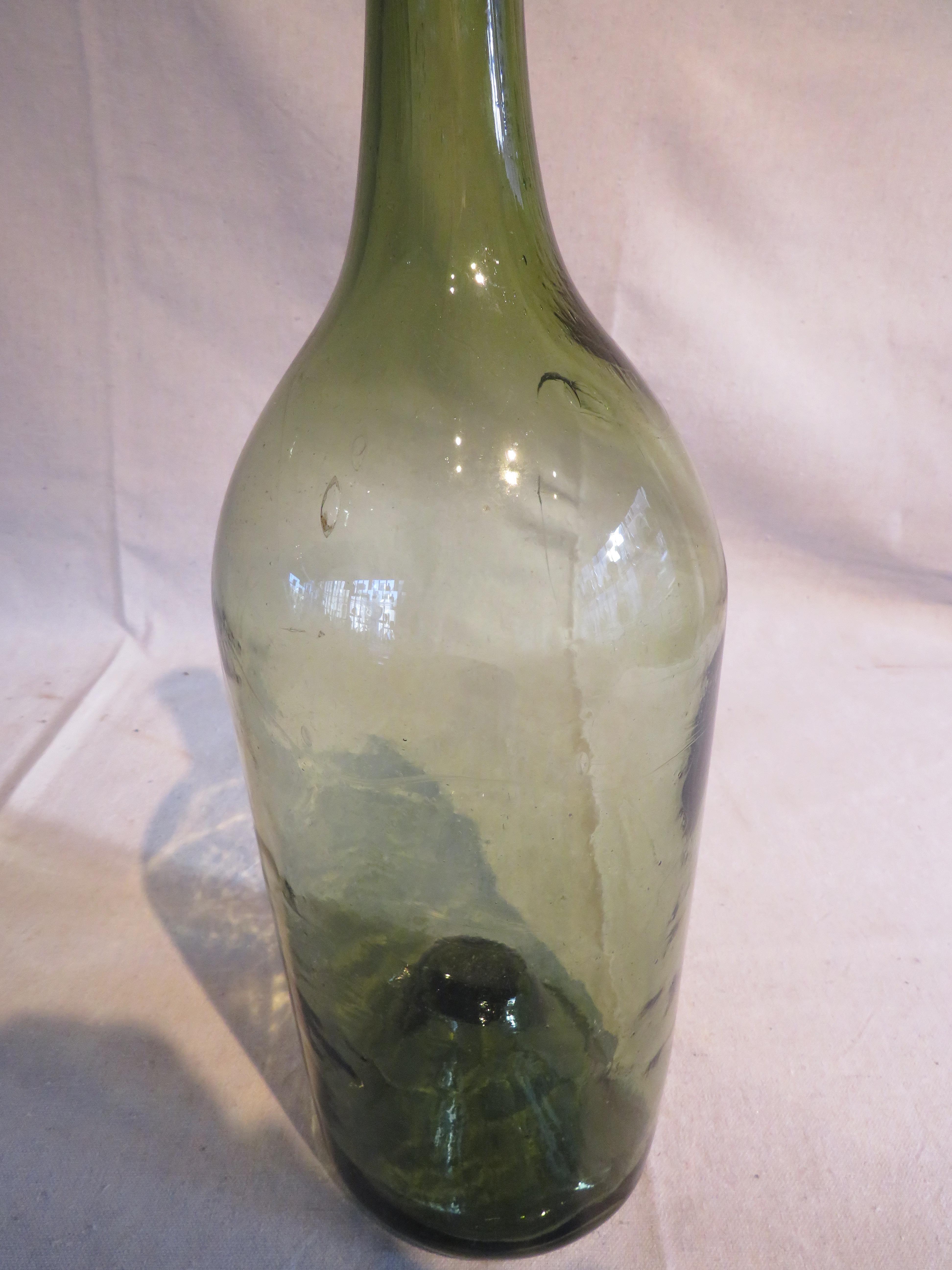 19th Century Large Antique Green Glass Bottle