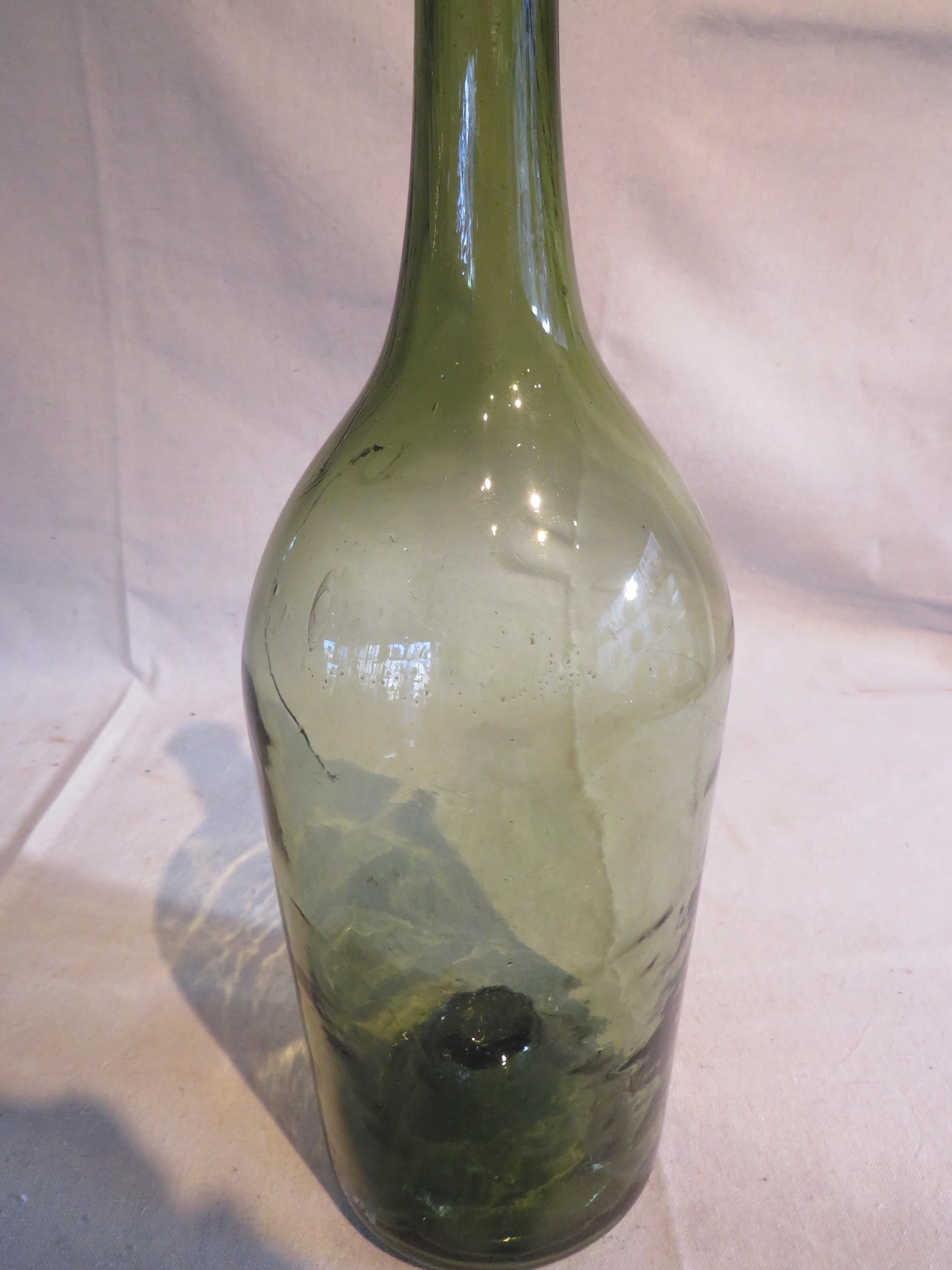 Large Antique Green Glass Bottle 1