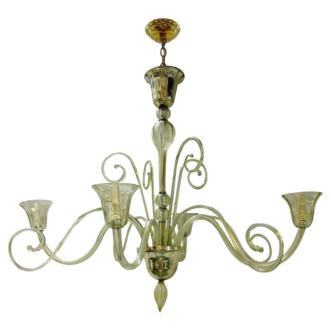 Grande lampadario di Murano verde antico in vendita