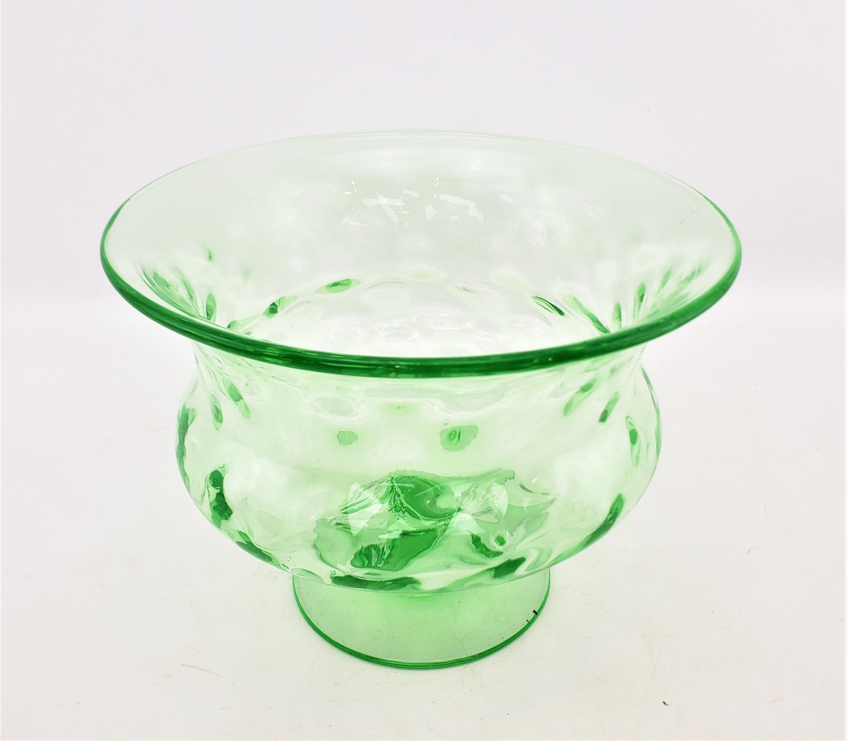 American Large Antique Green Uranium Glass Pedestal Bowl with Raised Sides For Sale