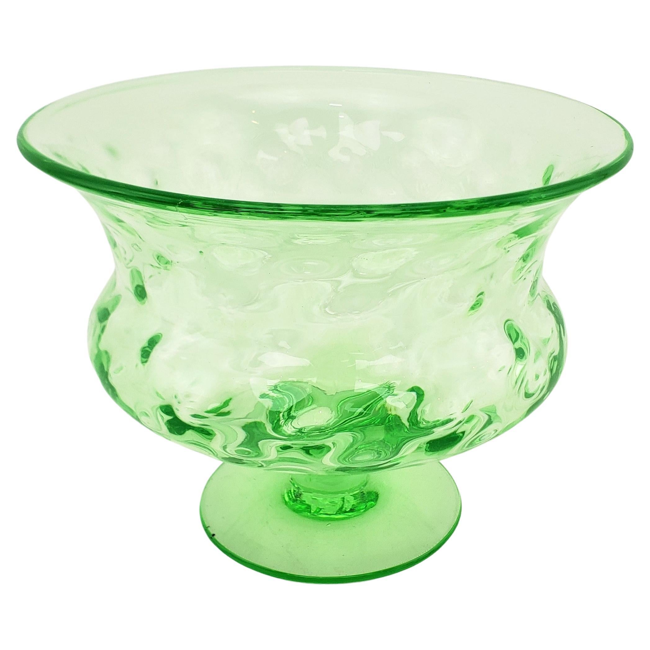 Large Antique Green Uranium Glass Pedestal Bowl with Raised Sides For Sale