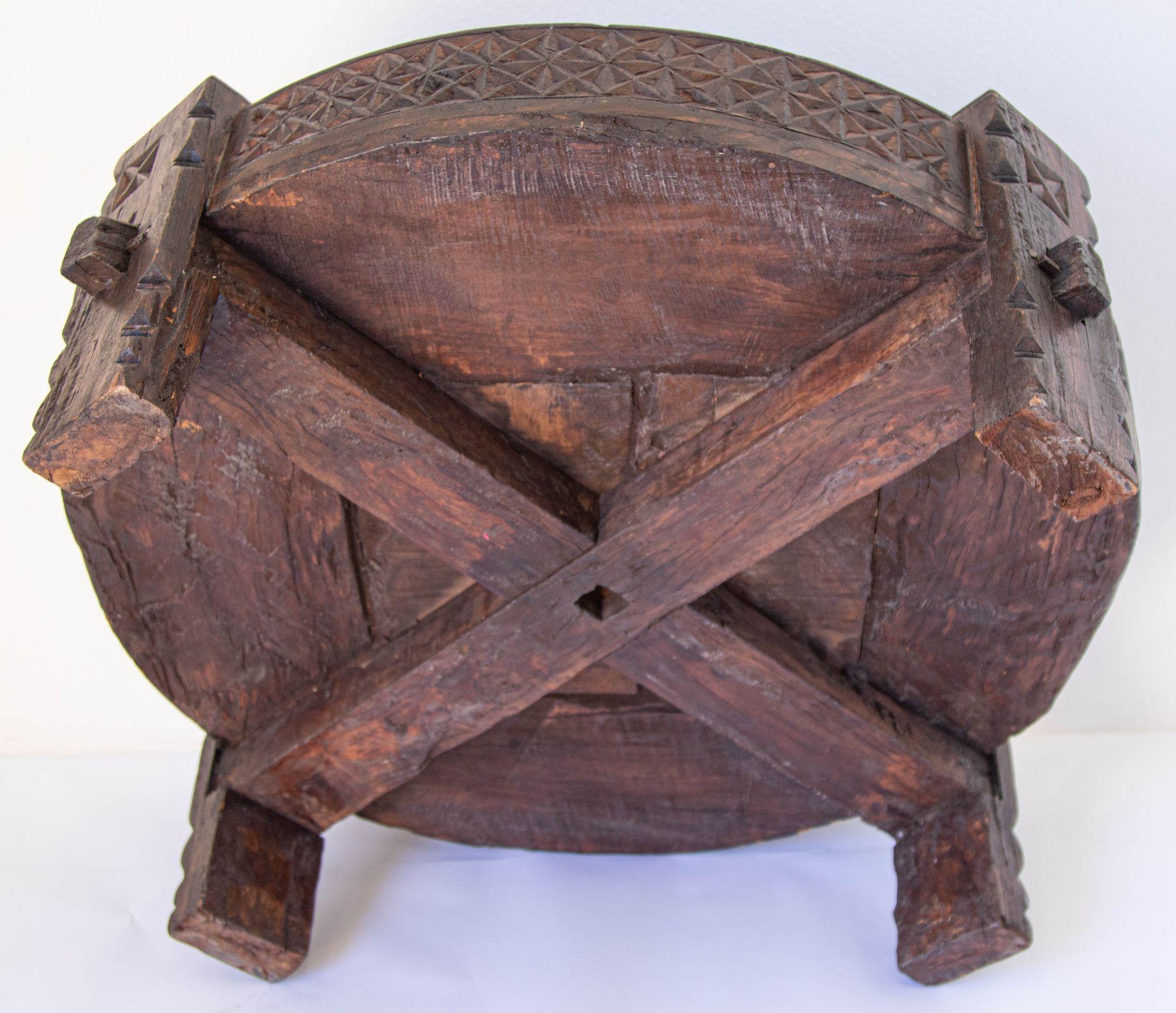 Large Antique Grinder Tribal Teak Hand Carved Wood Chakki Table India 1920' 10