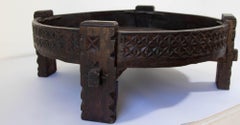 Large Antique Grinder Tribal Teak Hand Carved Wood Chakki Table India 1920'