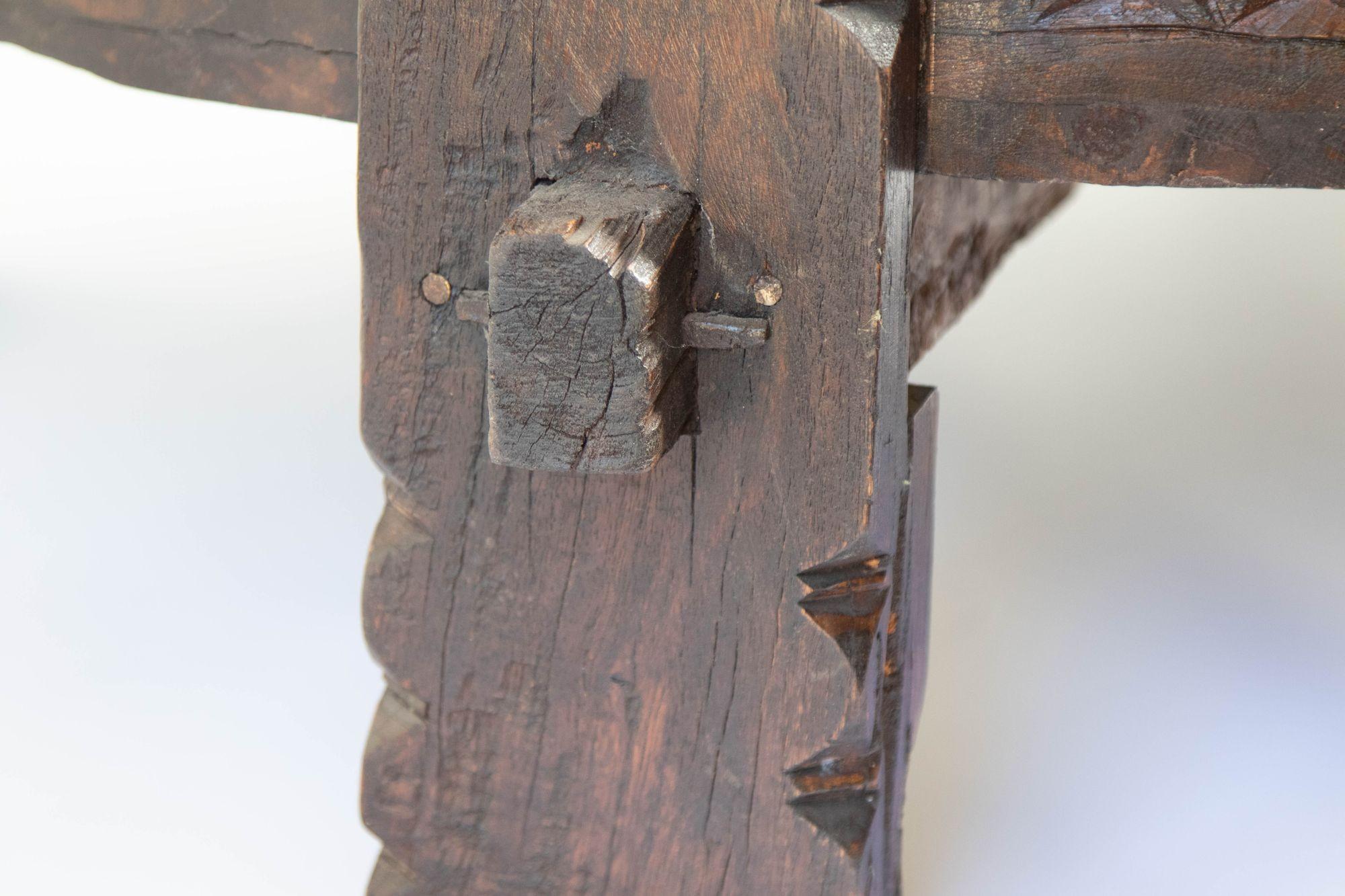 Large Antique Grinder Tribal Teak Hand Carved Wood Chakki Table India 1920' 2