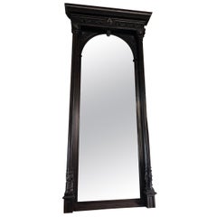 Large Antique Grunderzeit Floor Mirror with a Black Frame from Austria