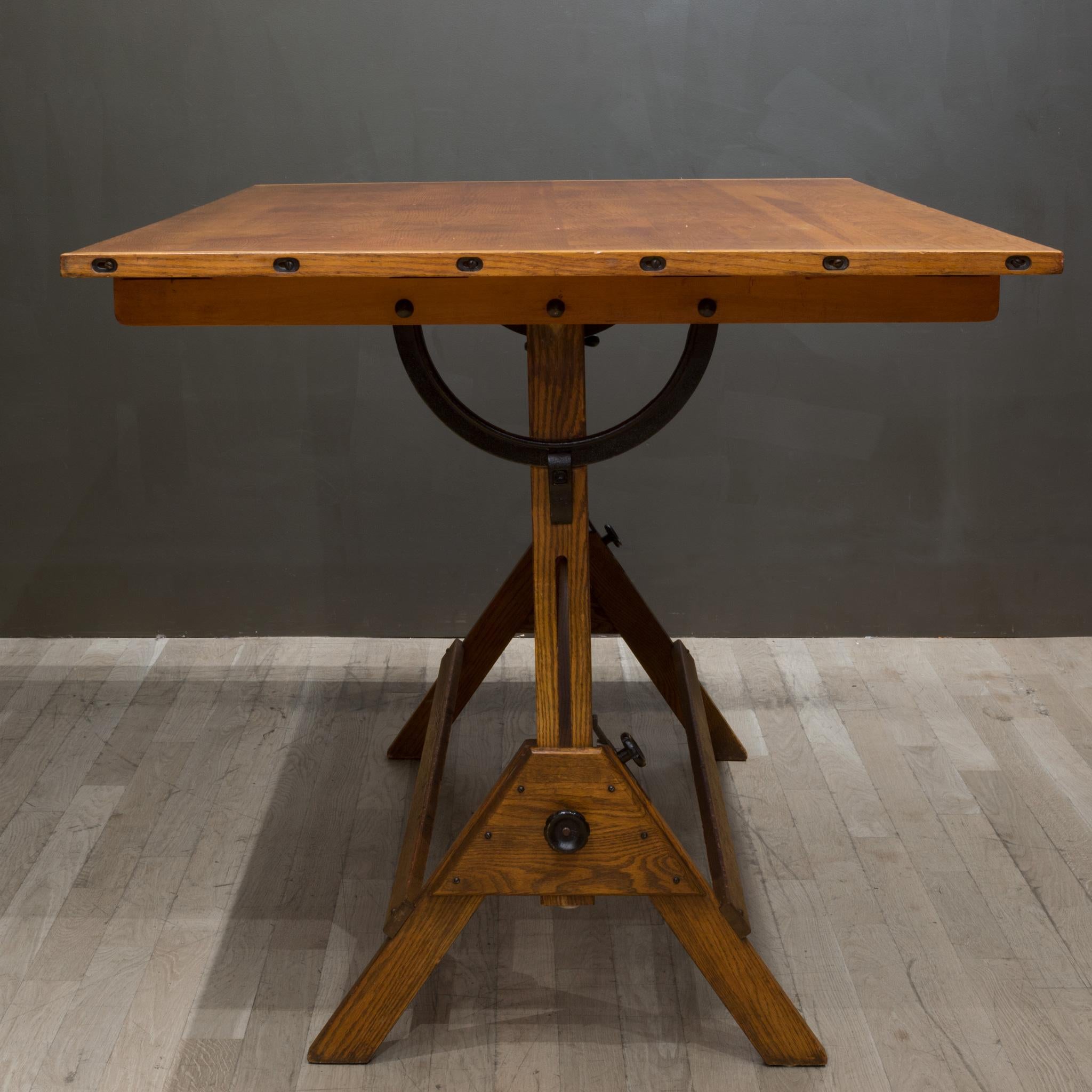 Large Antique Hamilton Wood and Cast Iron Drafting Table, C.1930 4