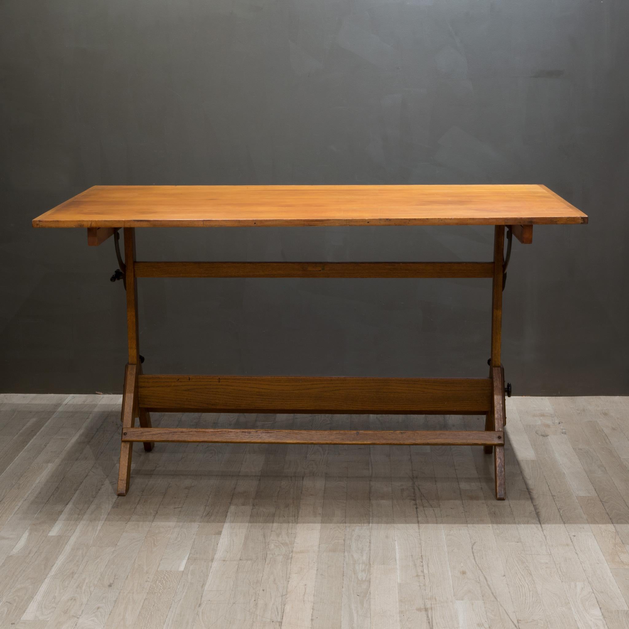 20th Century Large Antique Hamilton Wood and Cast Iron Drafting Table, C.1930