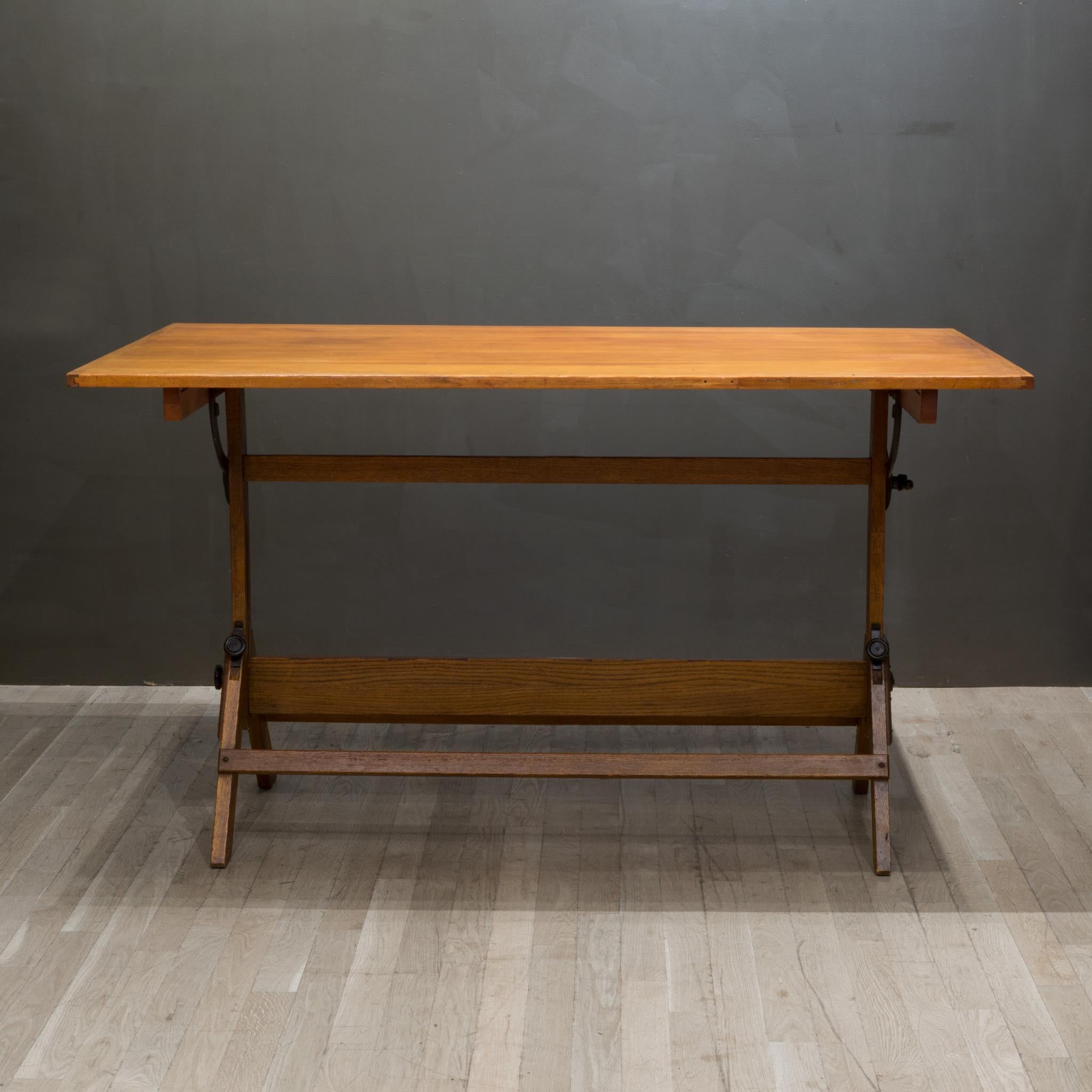 Large Antique Hamilton Wood and Cast Iron Drafting Table, C.1930 2