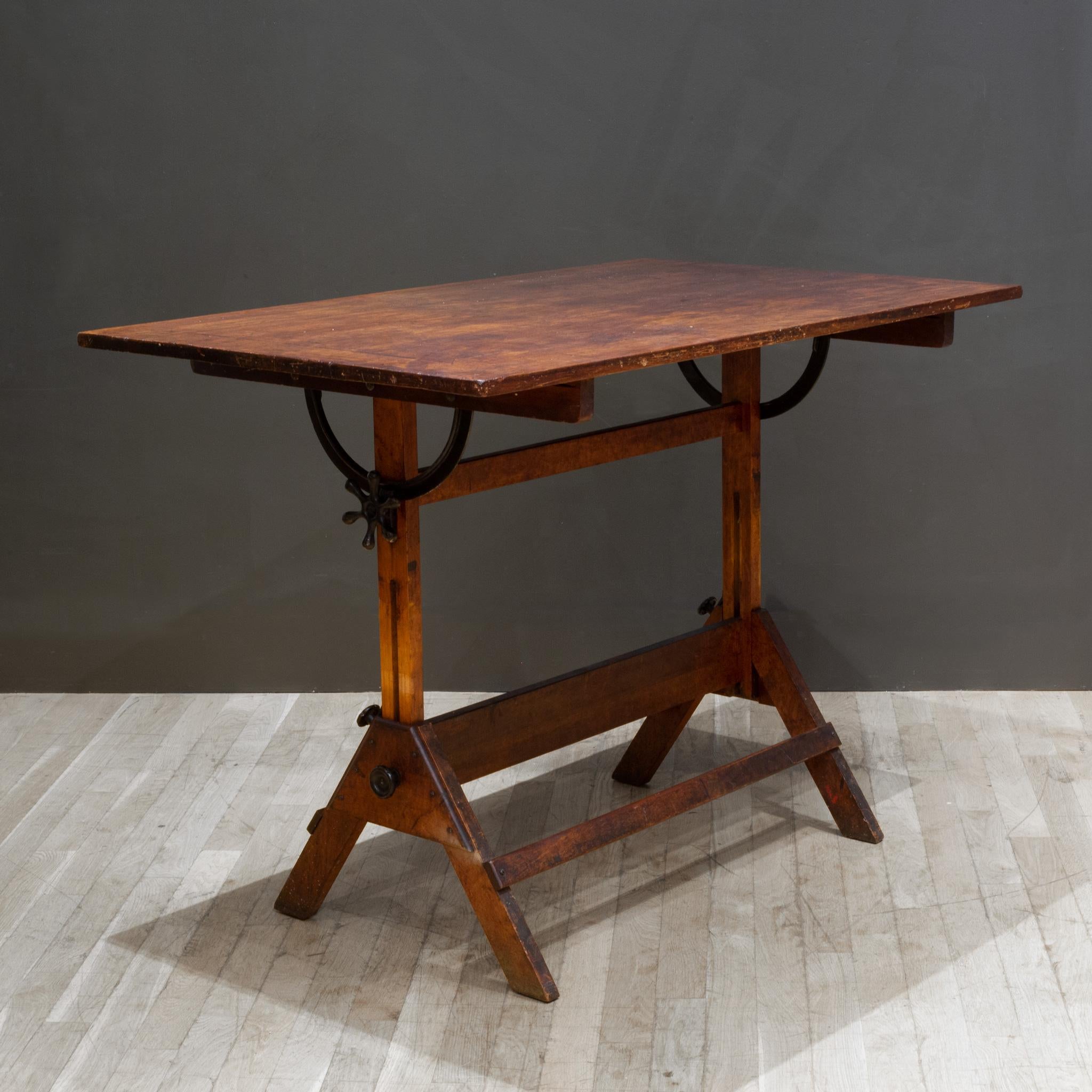 Large Antique Hamilton Wood and Cast Iron Drafting Table, C.1930 In Good Condition In San Francisco, CA