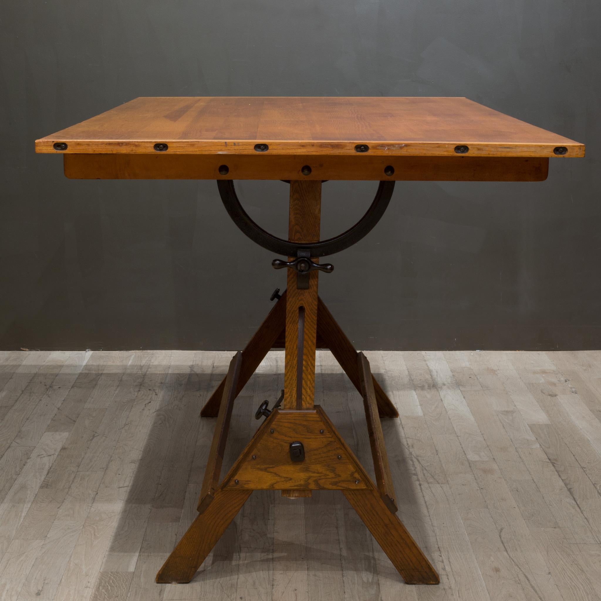 Large Antique Hamilton Wood and Cast Iron Drafting Table, C.1930 3