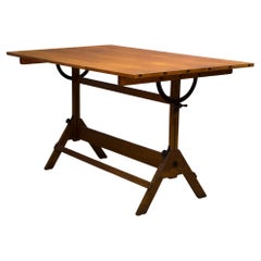 Large Used Hamilton Wood and Cast Iron Drafting Table, C.1930