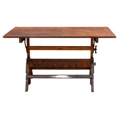 Large Antique Hamilton Wood and Cast Iron Drafting Table, C.1930