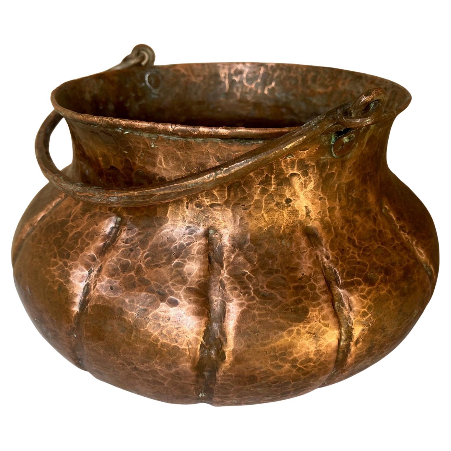 Large Antique Hammered Copper Cauldron