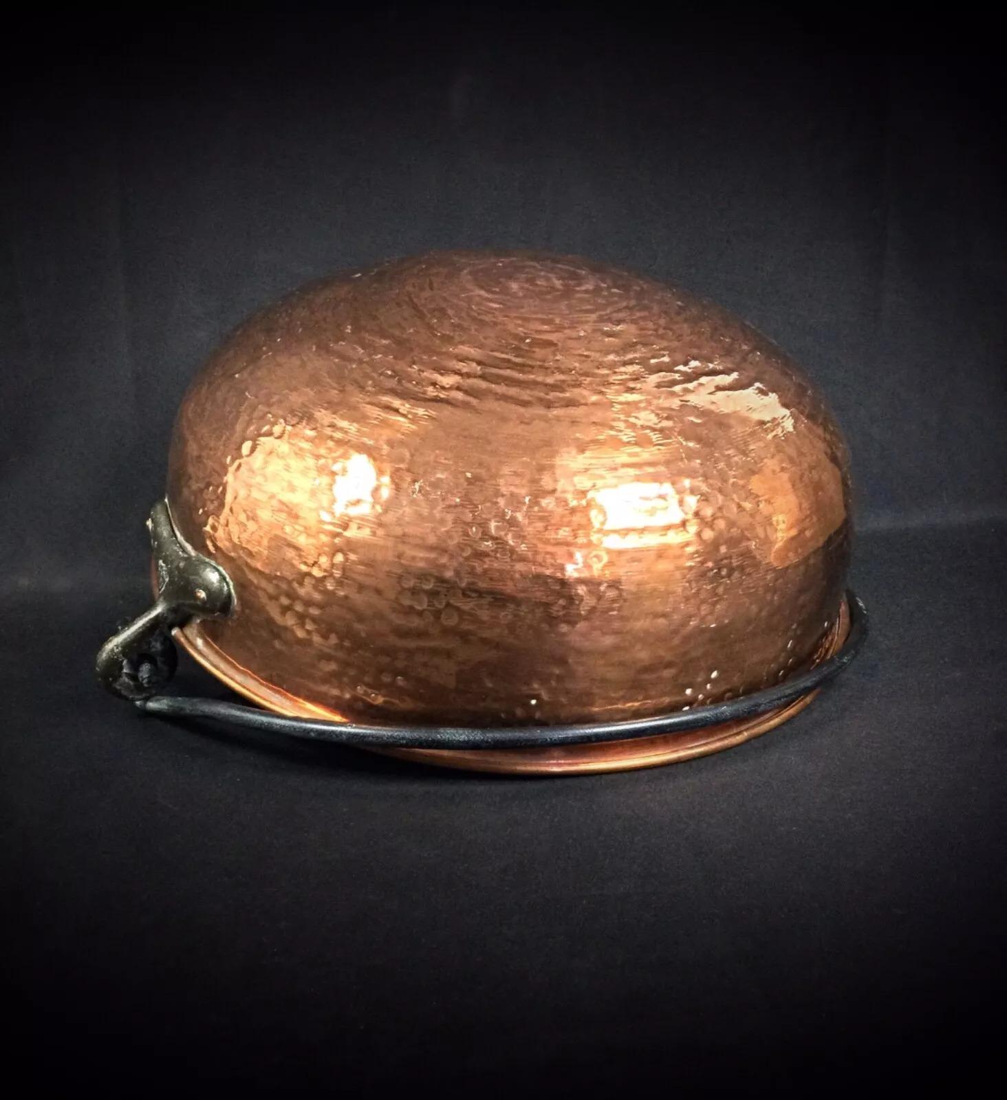 Unknown Large Antique Hammered Copper Cauldron with Forged Iron Handle - 2Y267