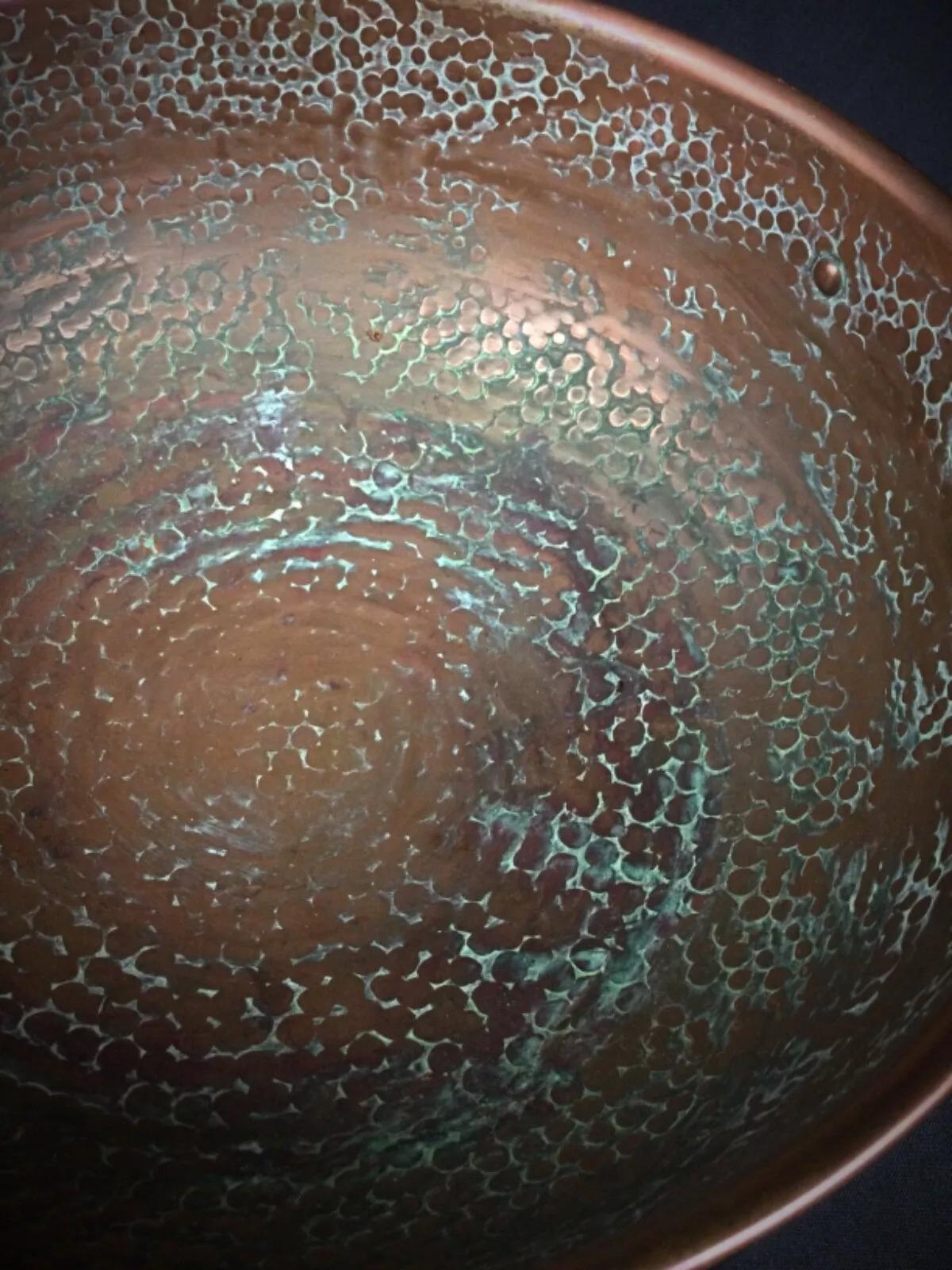 Large Antique Hammered Copper Cauldron with Forged Iron Handle - 2Y267 3