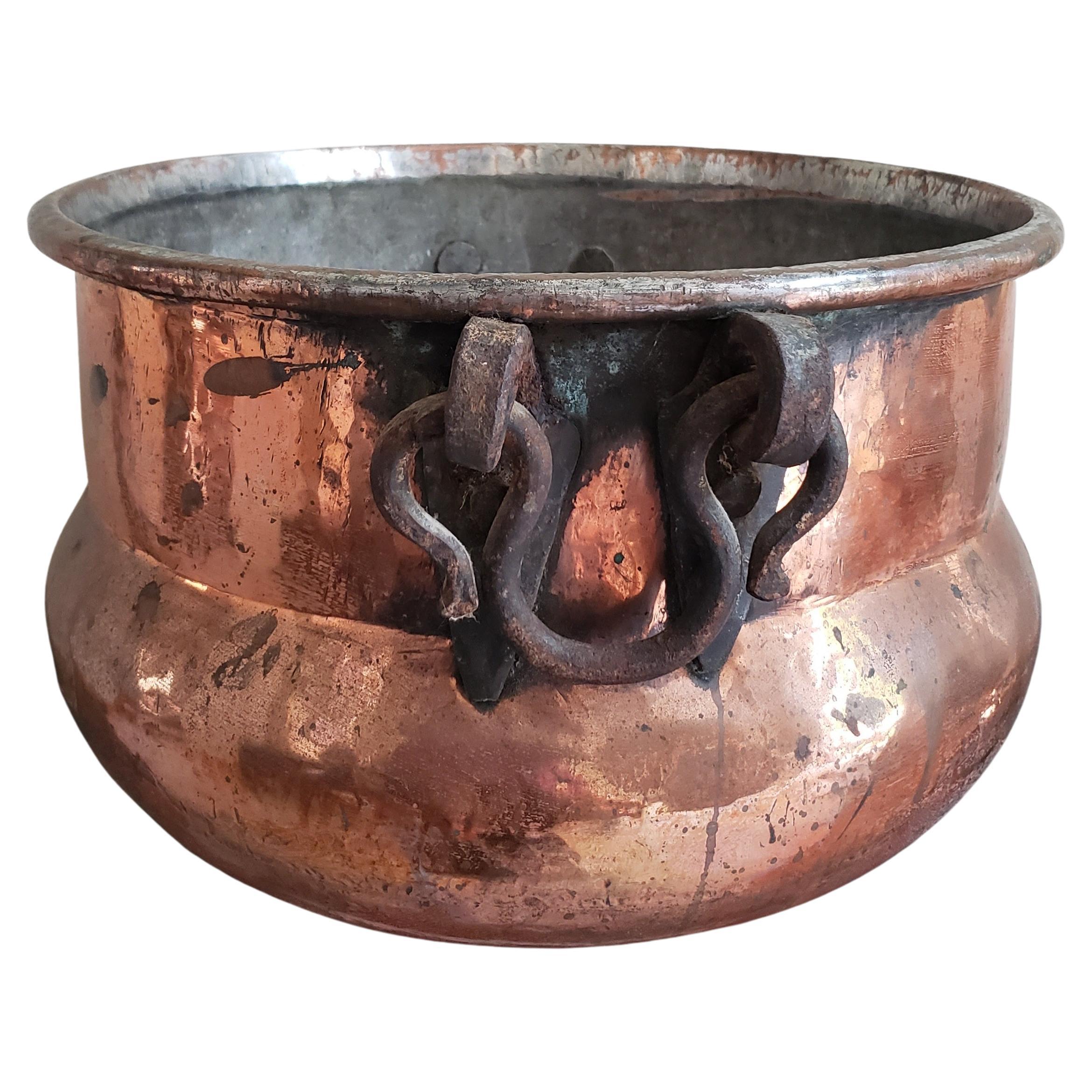 Large Antique Hammered Copper Jardiniere, C 1910s For Sale