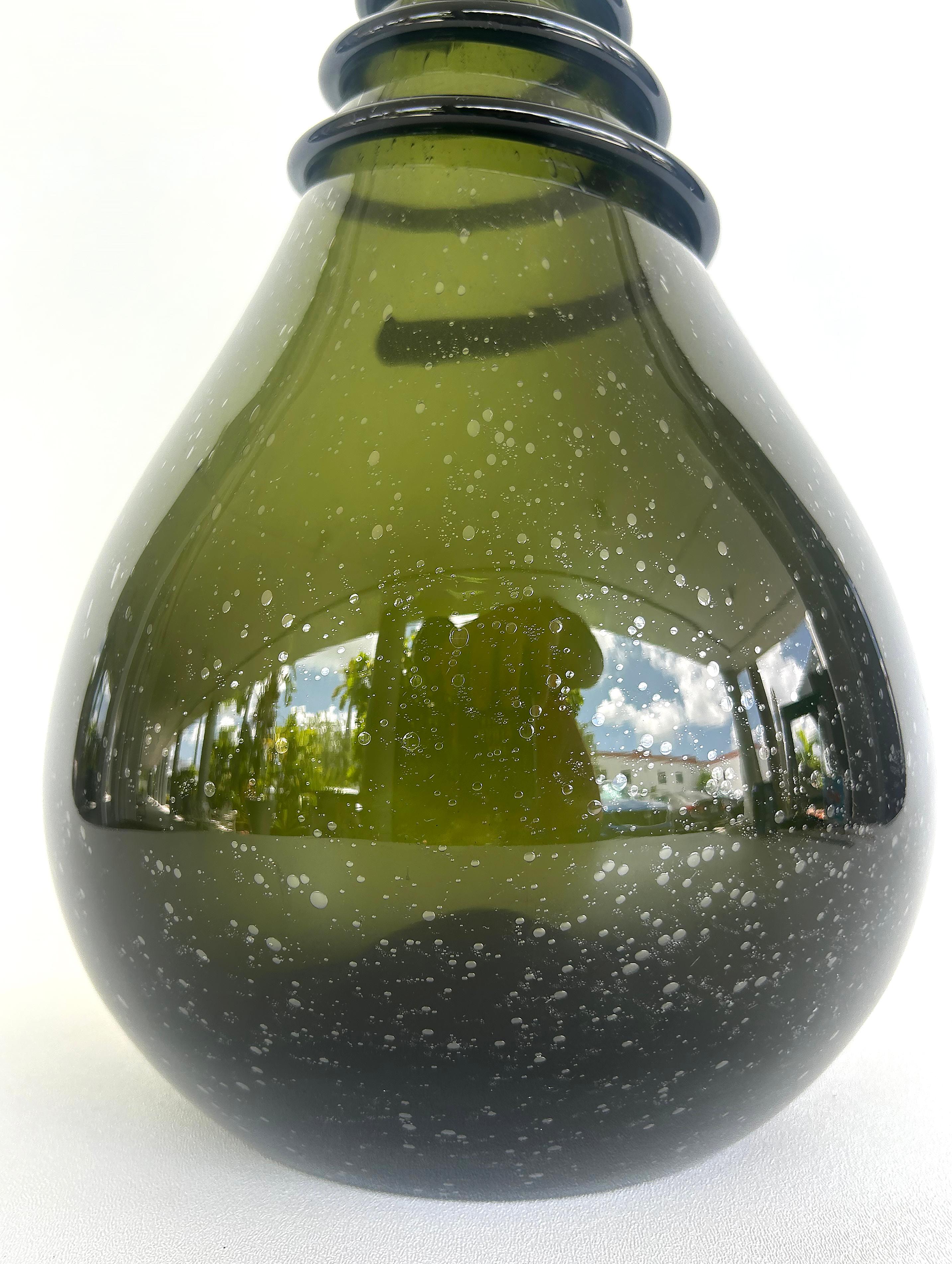 Large Antique Hand-blown Glass Bocksbeutel Wine Bottle, Coil Grip from Persia In condizioni buone in vendita a Miami, FL
