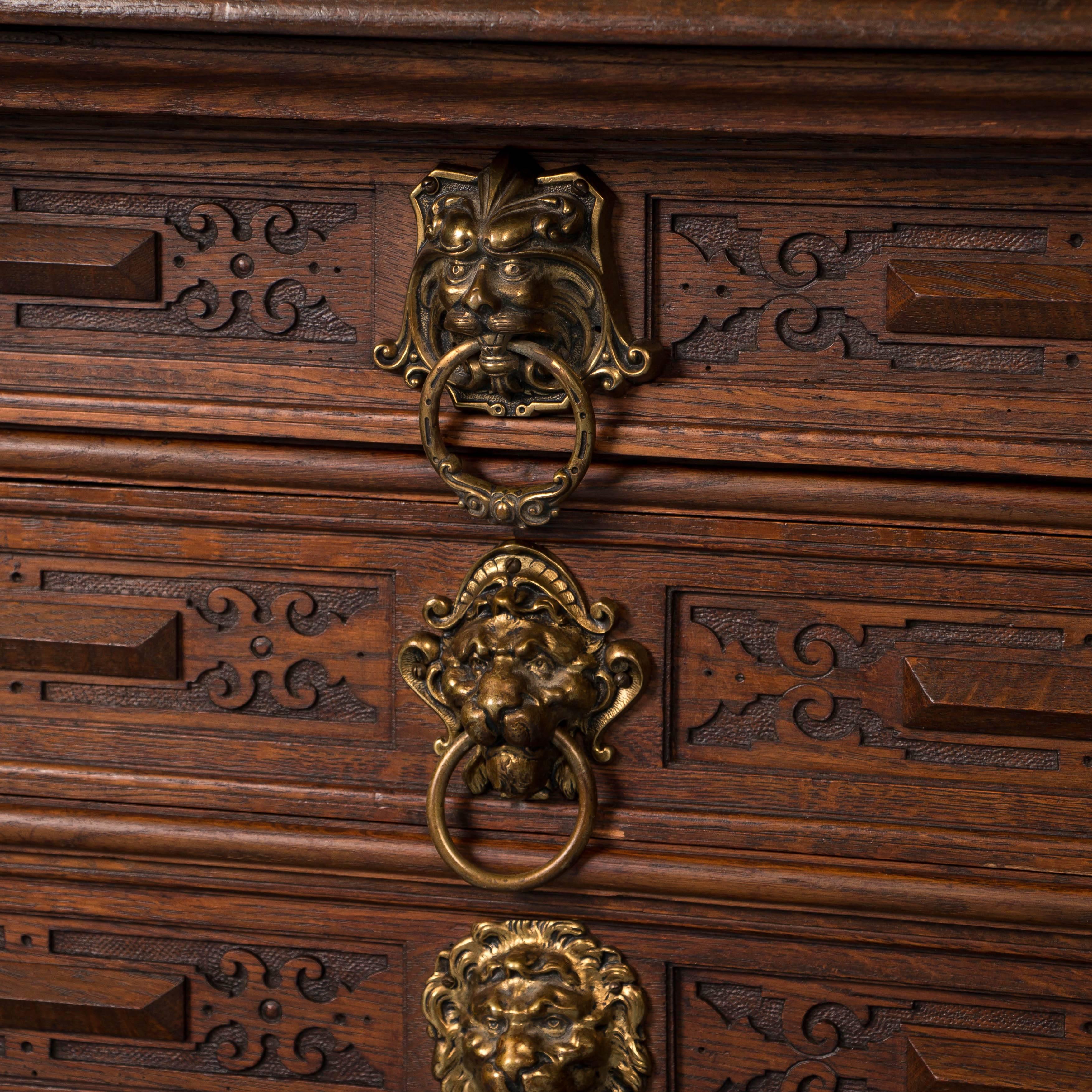 Large Antique Hand-Carved Oak Bookcase 6