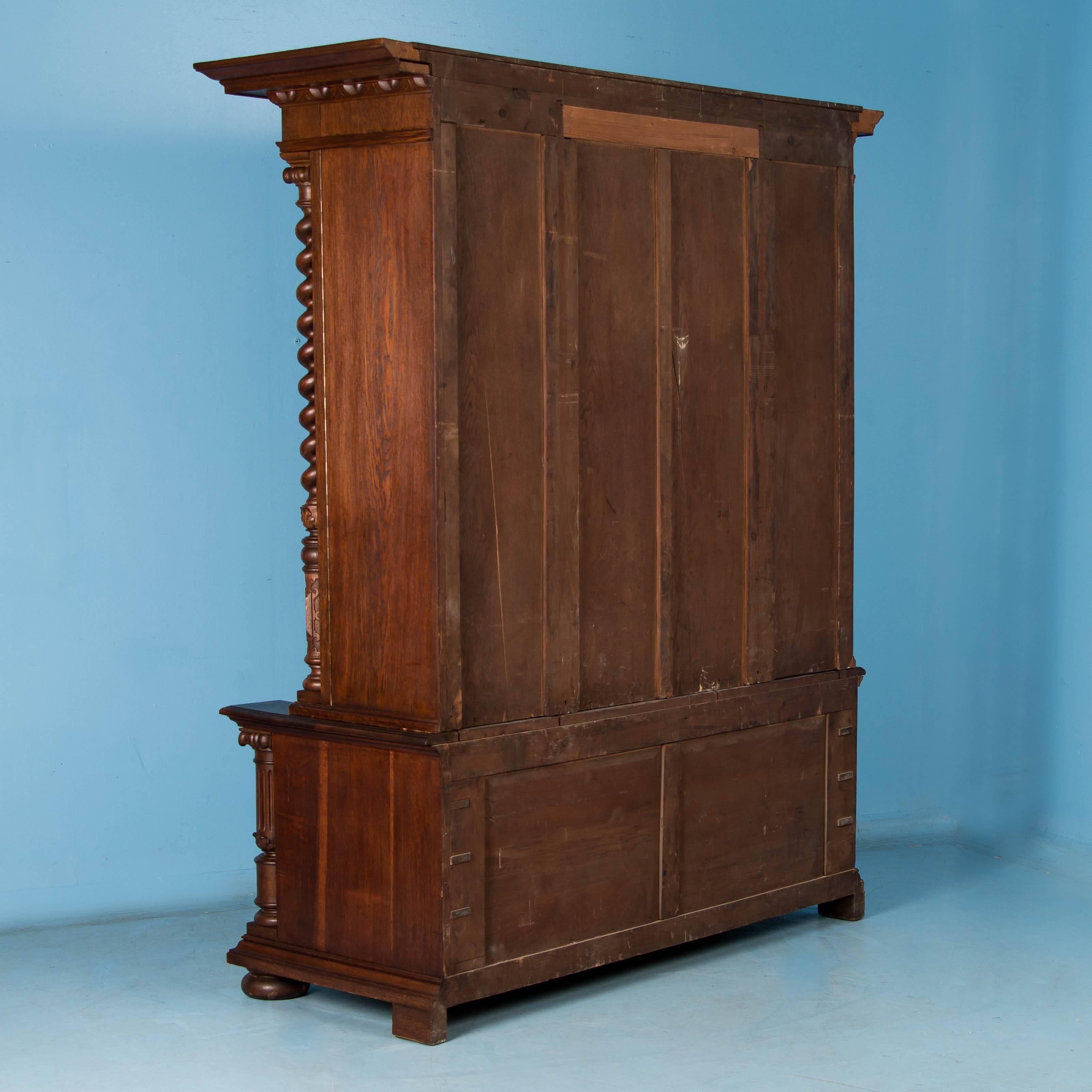 19th Century Large Antique Hand-Carved Oak Bookcase