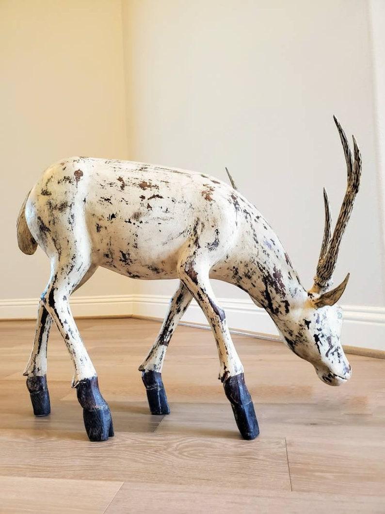 20th Century Large Antique Hand Carved Painted Stag Sculpture For Sale