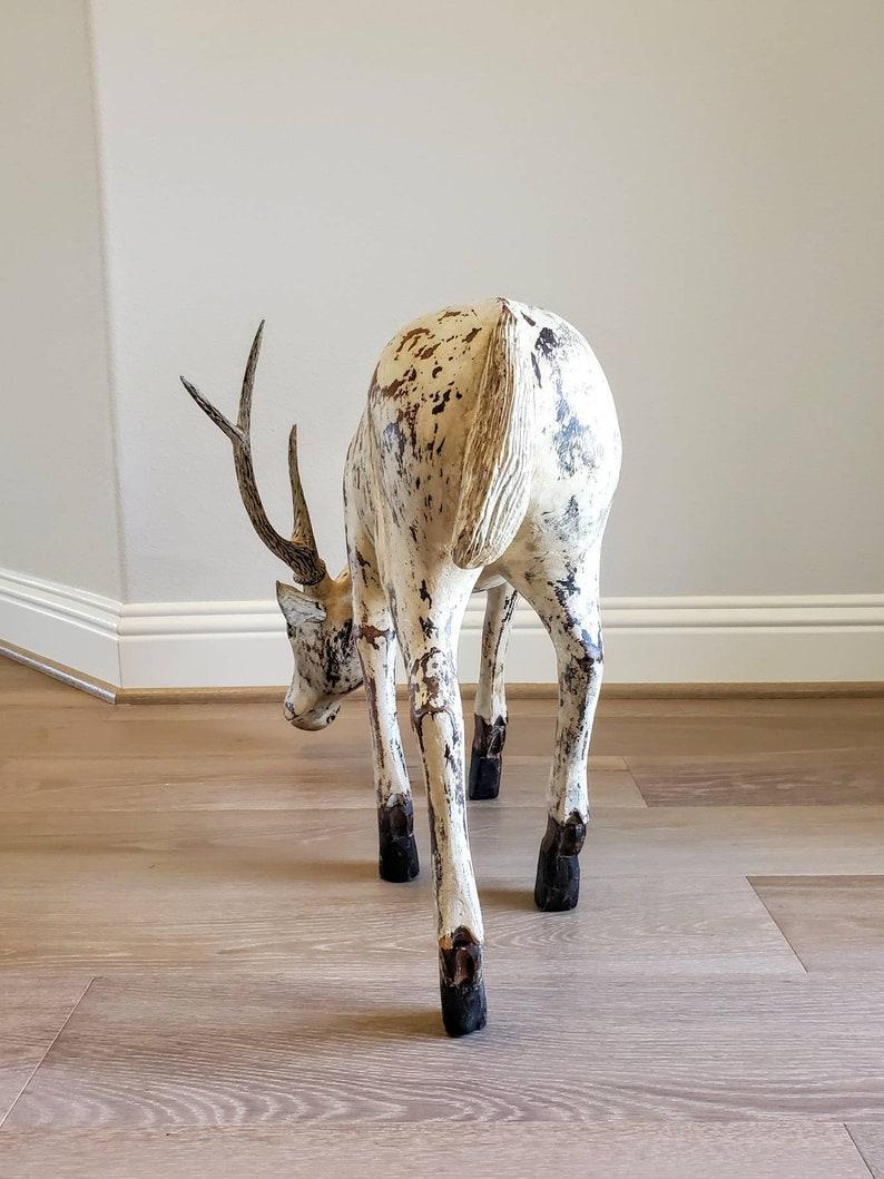 Large Antique Hand Carved Painted Stag Sculpture For Sale 1