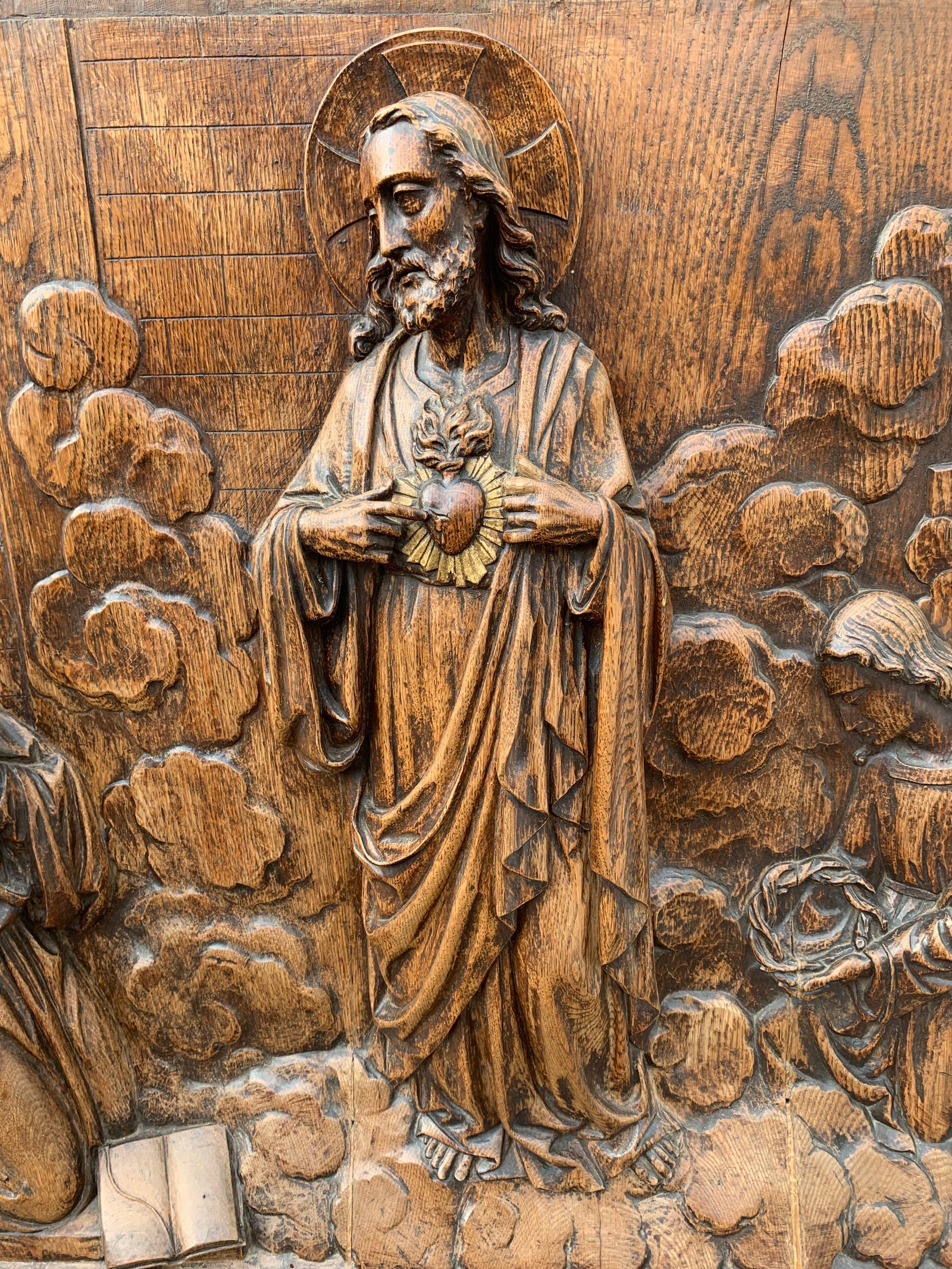 Large Hand Carved Antique Sculpture of Apparition of Jesus to St. Margaret Mary For Sale 1
