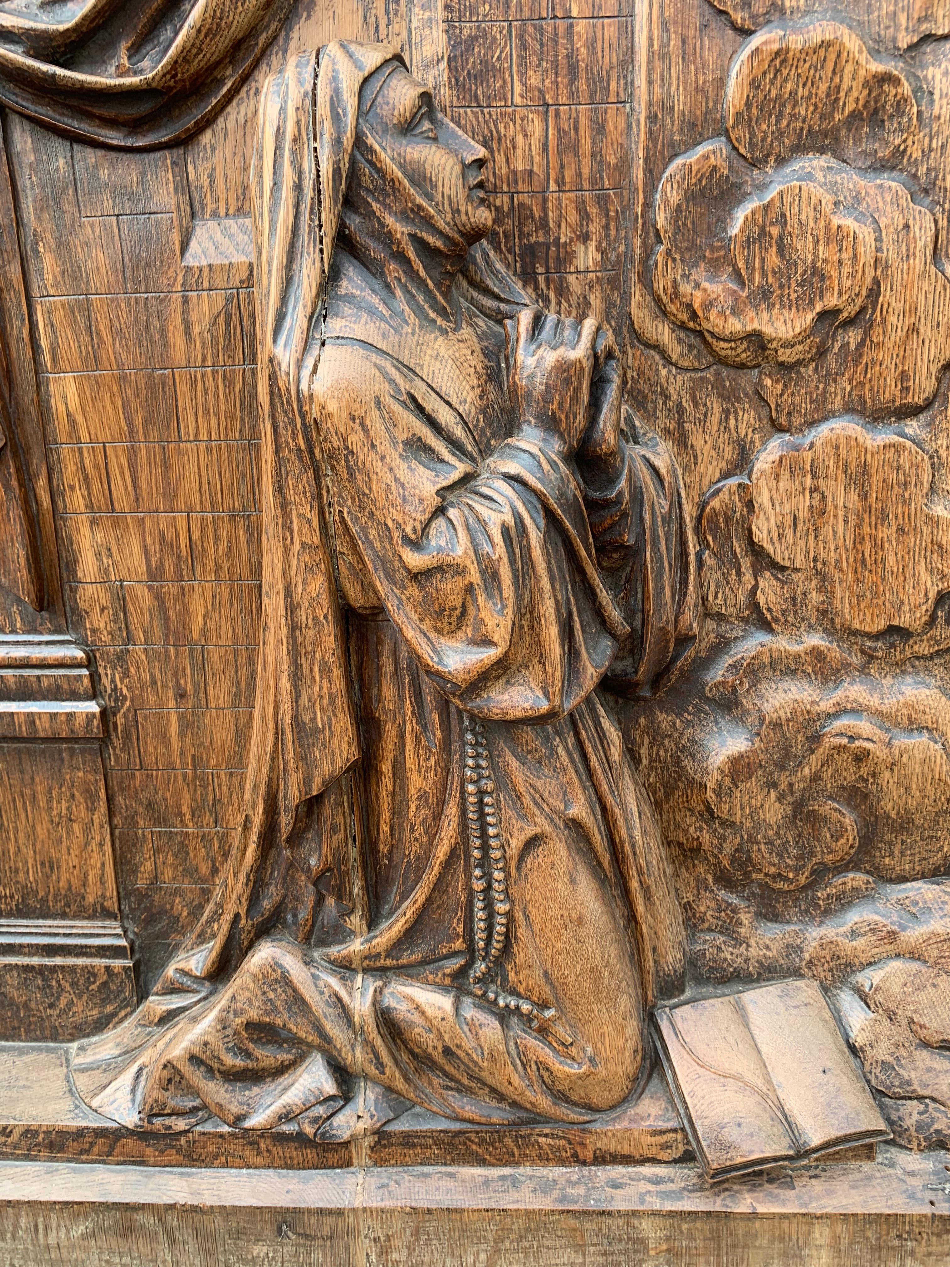 Hand-Crafted Large Hand Carved Antique Sculpture of Apparition of Jesus to St. Margaret Mary For Sale