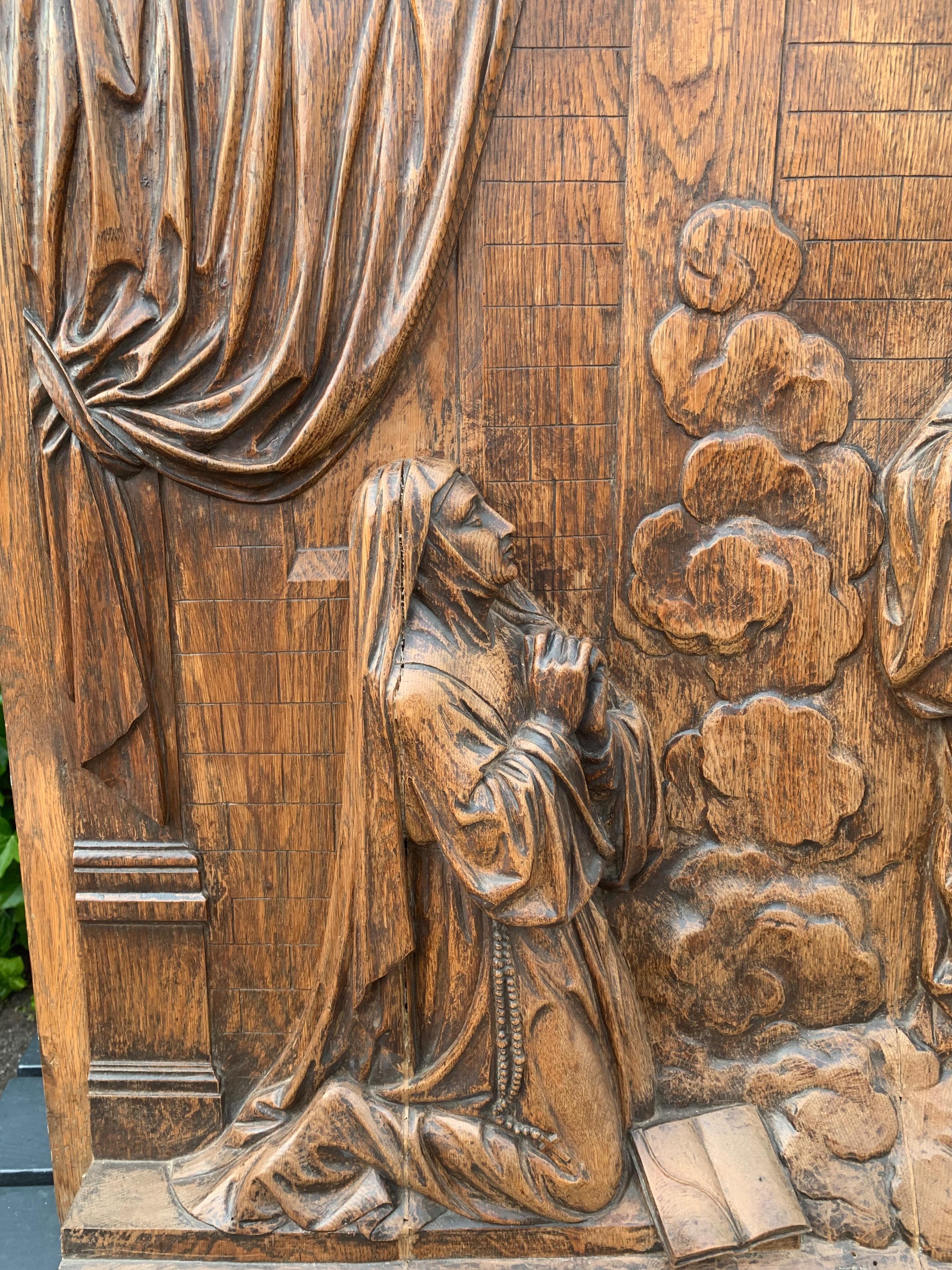 Oak Large Hand Carved Antique Sculpture of Apparition of Jesus to St. Margaret Mary For Sale