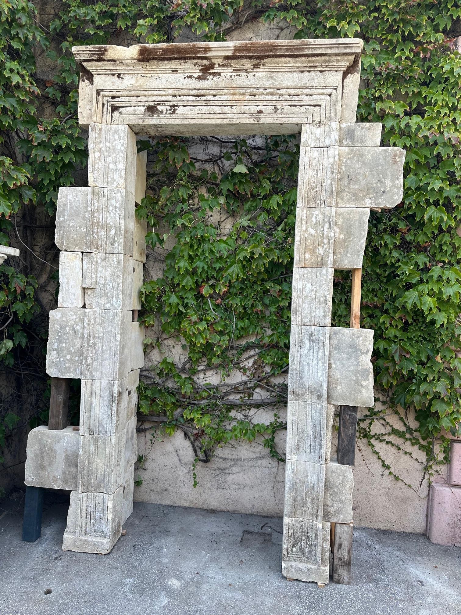 Large Antique Hand Carved Stone Doorway Entryway Door surround portal  In Good Condition In West Hollywood, CA
